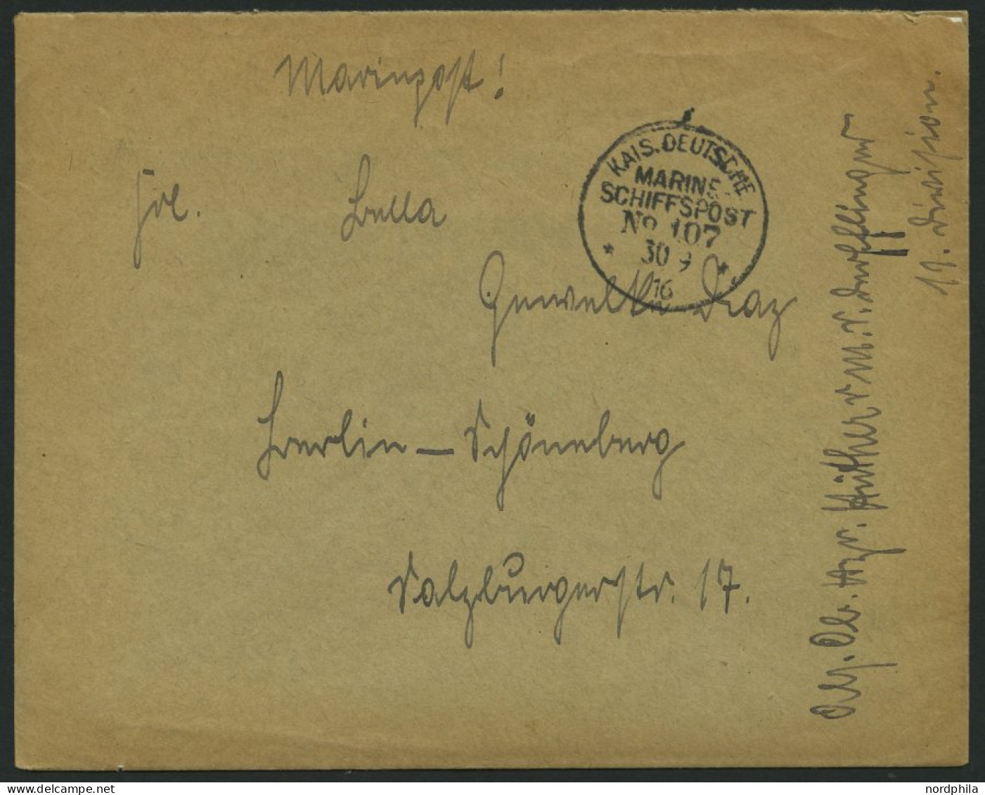 MSP VON 1914 - 1918 107 (Schlachtkreuzer DERFFLINGER), 30.9.1916, Feldpostbrief Von Bord Der Derfflinger, Pracht - Maritime