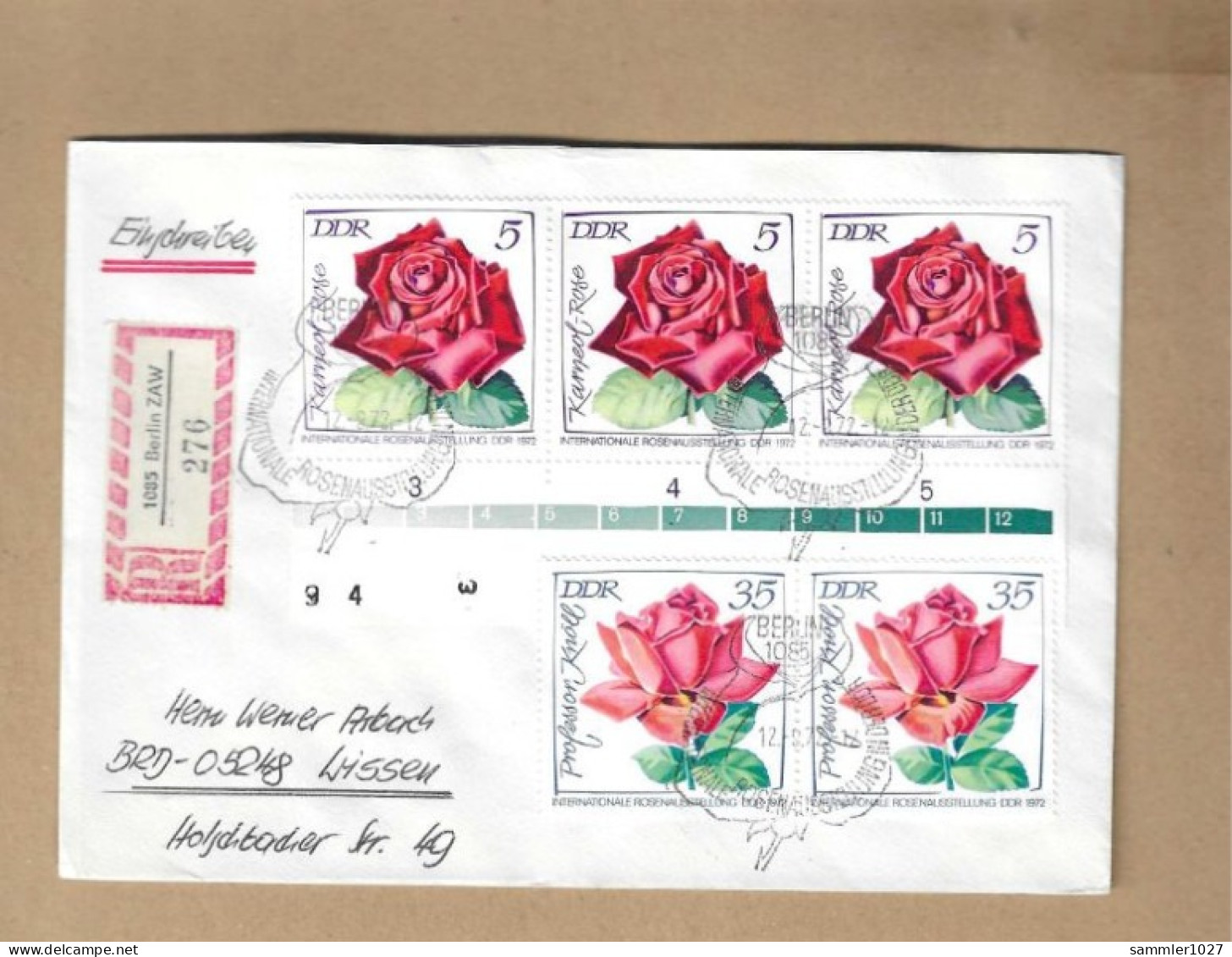 Los Vom 05.05  Einschreiben-Briefumschlöag Aus Berlin 1972  Rosen - Covers & Documents