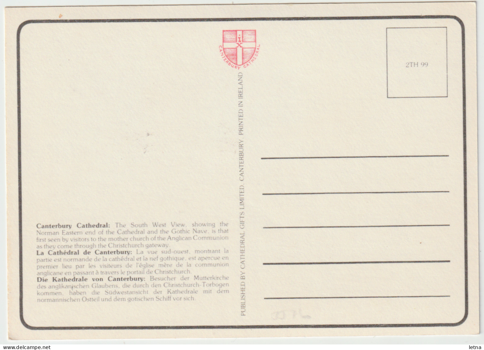 GB UK ENGLAND GREAT BRITAIN Canterbury Cathedral CANTERBURY 2TH99 Postcard C1960s-70ss - Canterbury