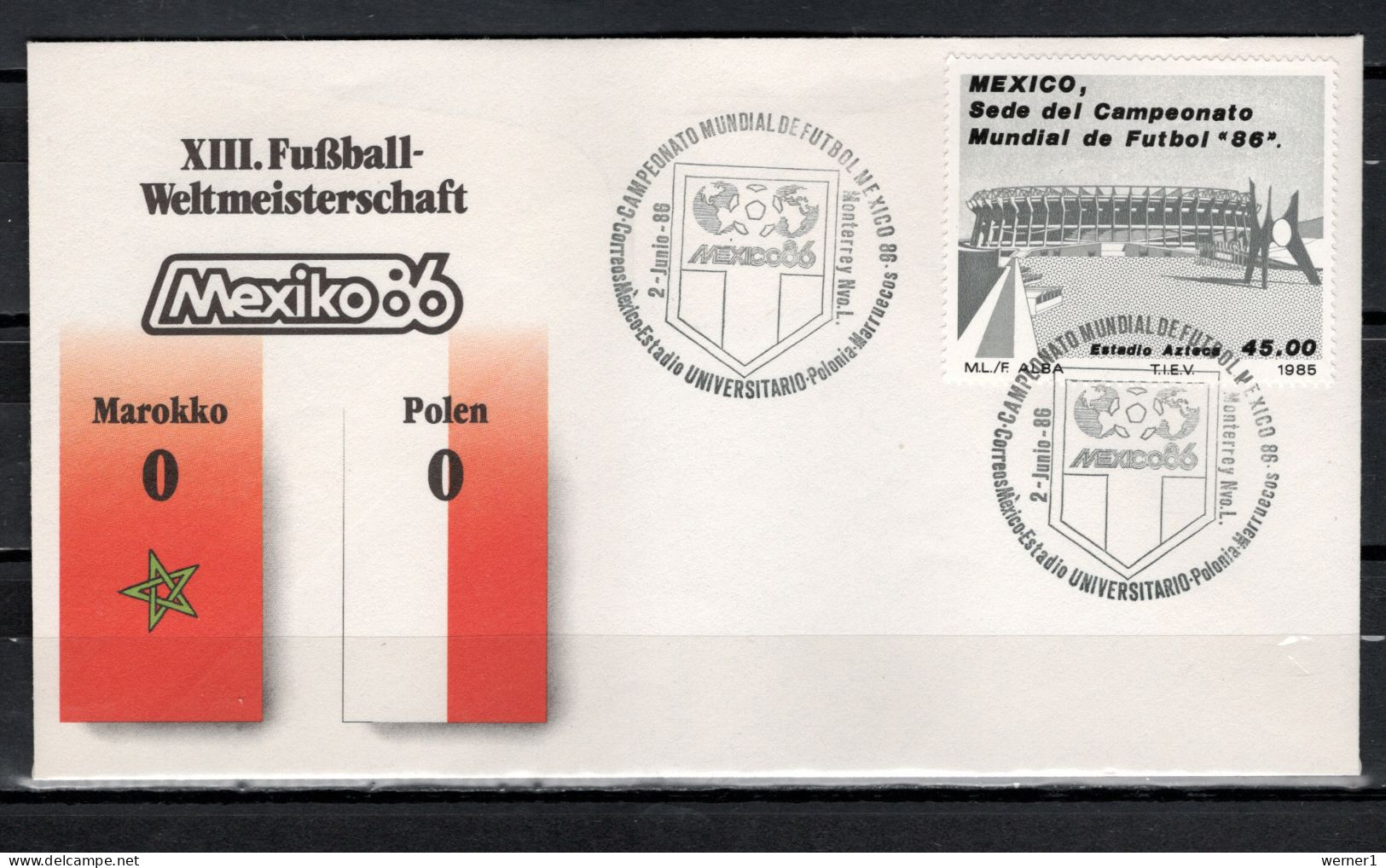 Mexico 1986 Football Soccer World Cup Commemorative Cover Match Morocco - Poland 0 : 0 - 1986 – Mexico