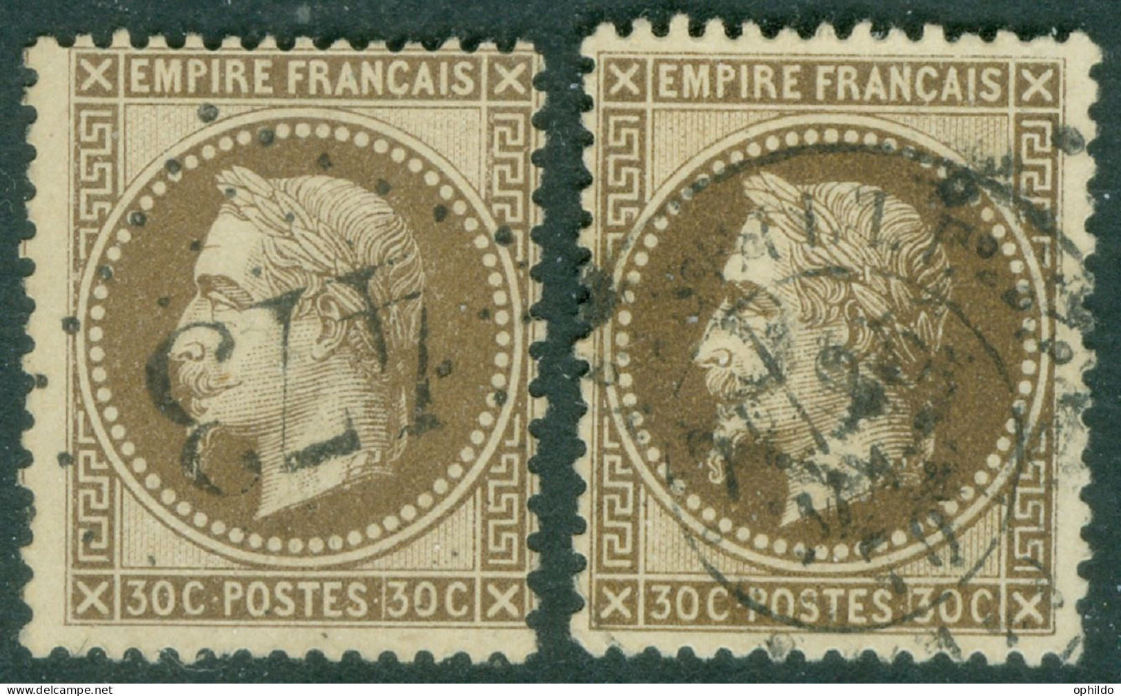 France   30  Ob TB En 2 Exemplaires Avec Nuances Couleur    Voir Scan Et Description   - 1863-1870 Napoléon III Con Laureles