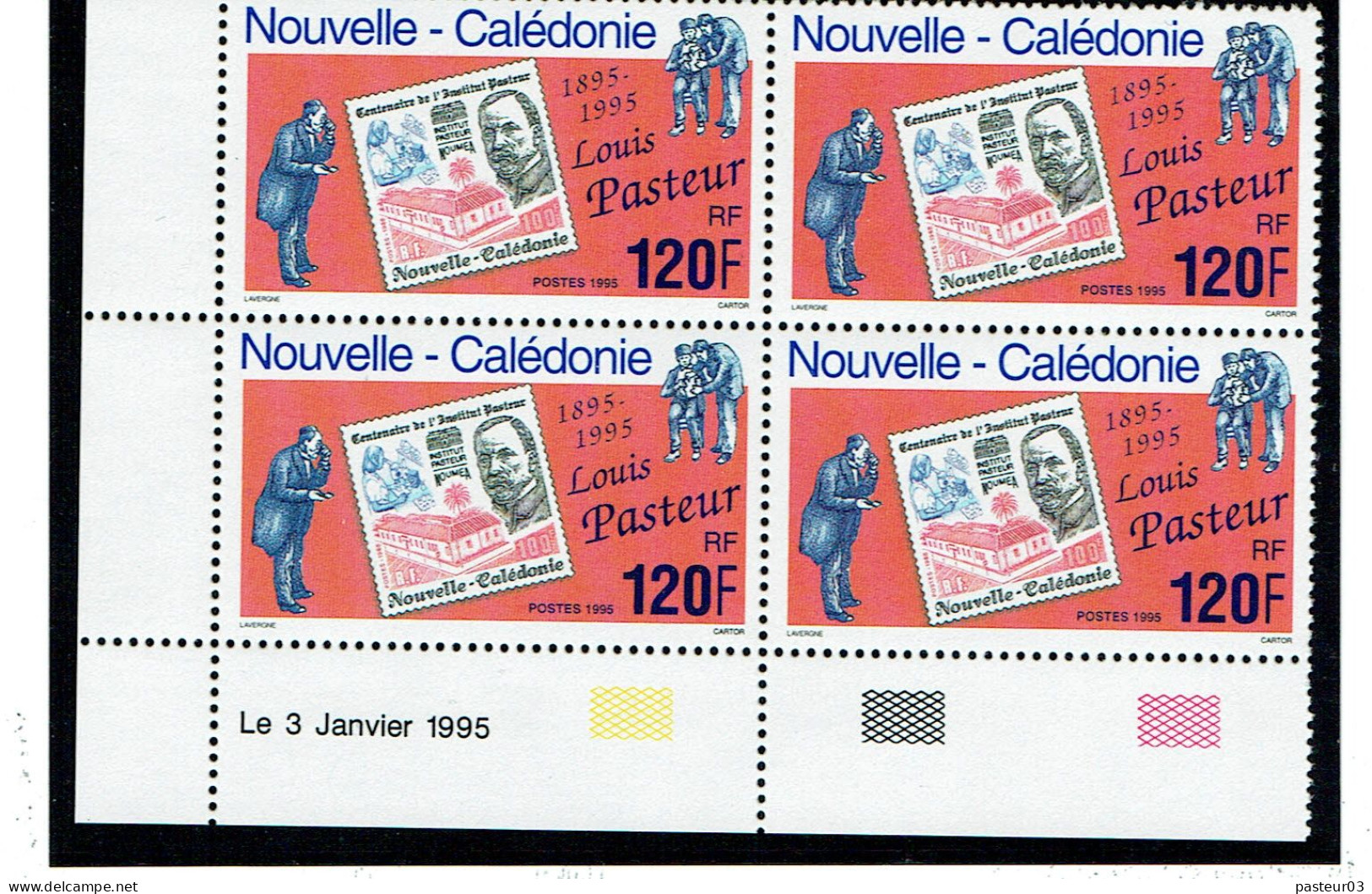 680 Louis Pasteur Nouvelle Calédonie 120 F. Bloc De  4 Bas De Feuille - Unused Stamps