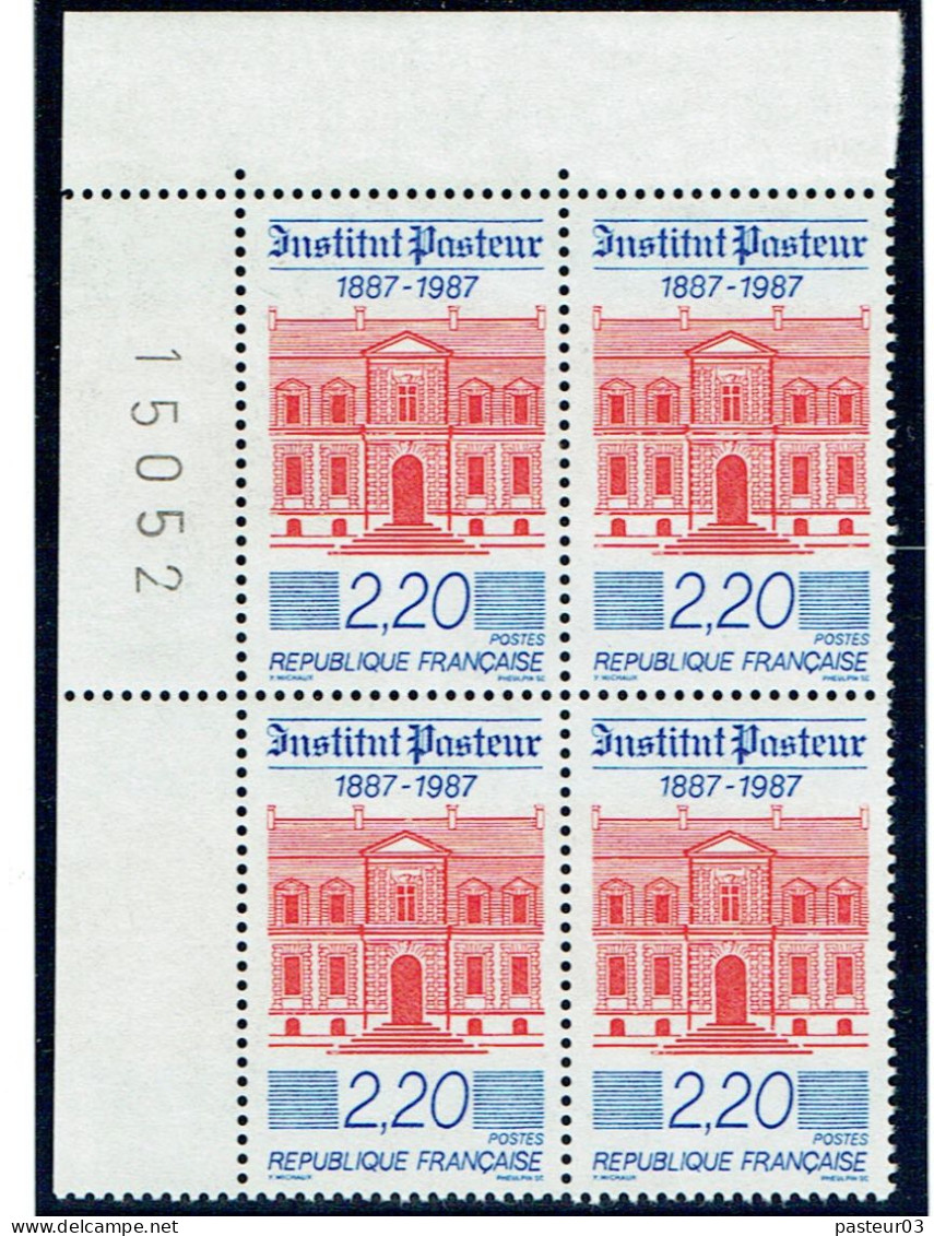 2496 Institut Pasteur Paris 2,20 F. Bloc De 4 Avec N° Feuille - Unused Stamps