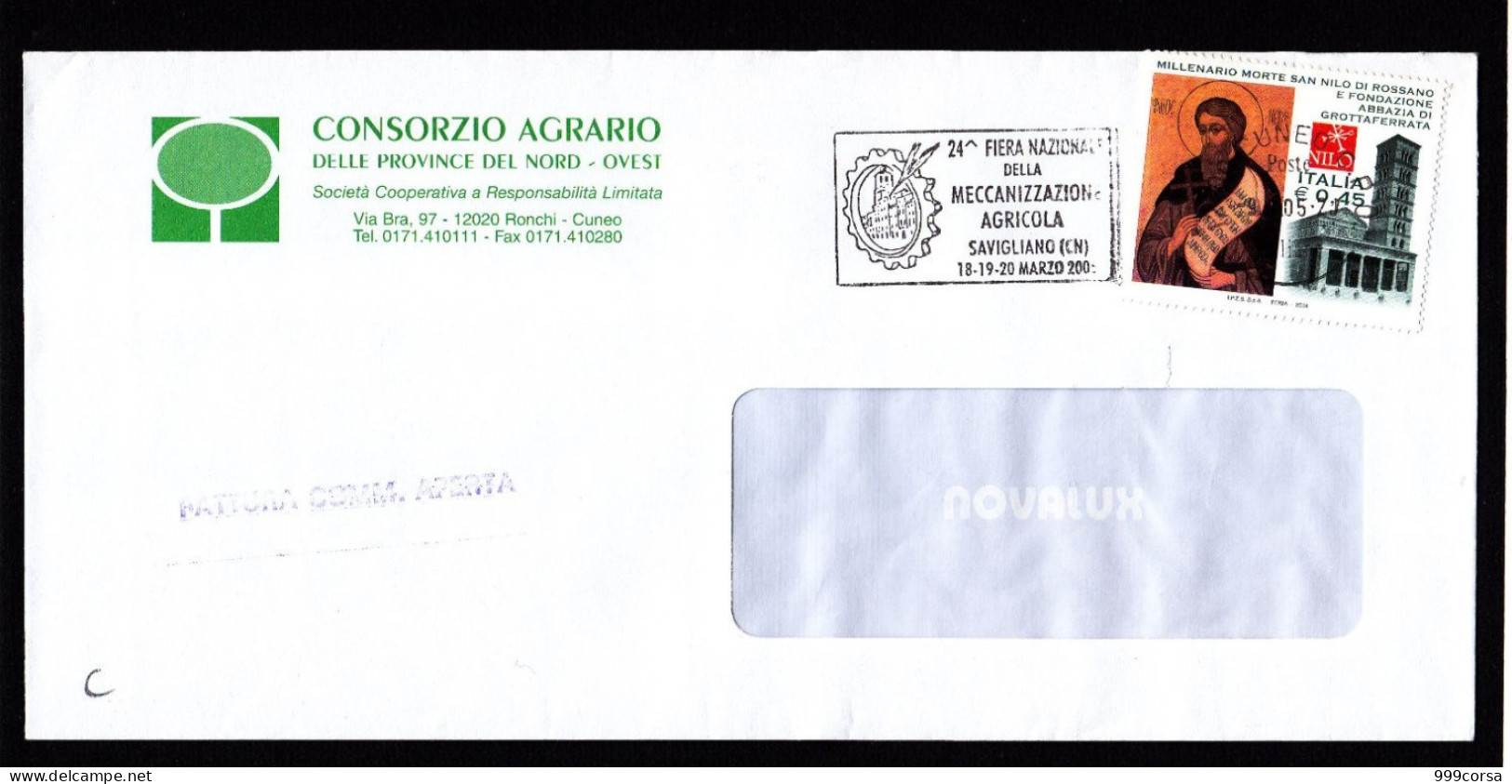 St. Post.2005,Targhetta "24^ Fiera Nazionale Meccanizzazione Agricola",Savigliano (CN),Italia (ReC) Consorzio Agrario - Landbouw