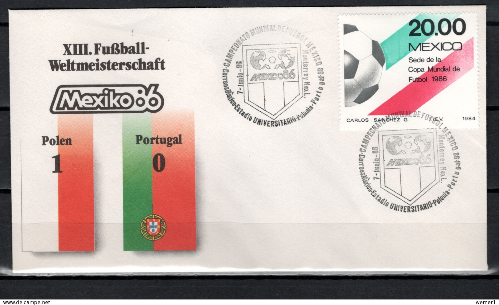 Mexico 1986 Football Soccer World Cup Commemorative Cover Match Poland - Portugal 1 : 0 - 1986 – Mexique