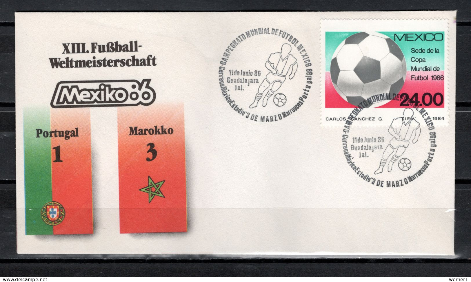 Mexico 1986 Football Soccer World Cup Commemorative Cover Match Portugal - Morocco 1 : 3 - 1986 – Mexique