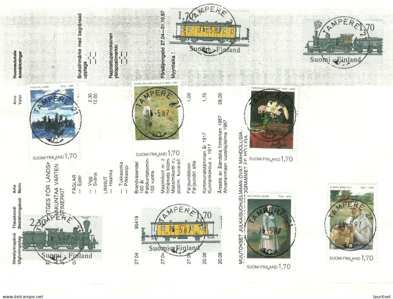 FINLAND 1987 - 9 Nicely Cancelled Stamps O TAMPERE On Stamp Issuing Plan - Used Stamps