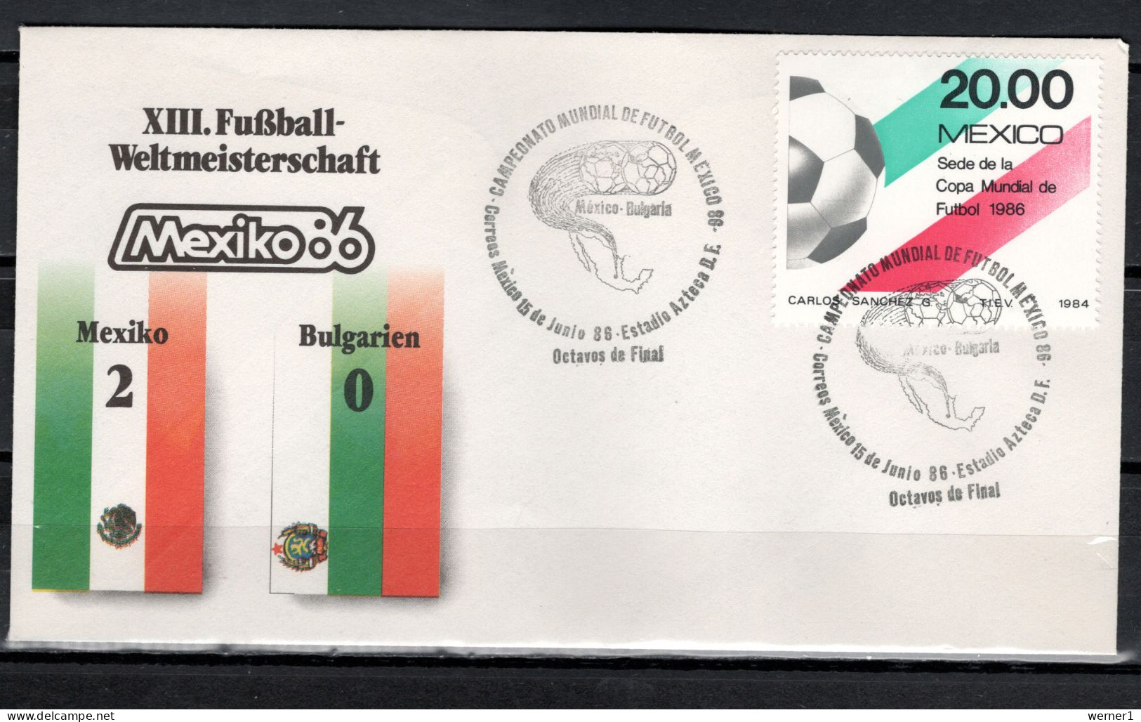 Mexico 1986 Football Soccer World Cup Commemorative Cover Match Mexico - Bulgaria 2 : 0 - 1986 – Mexique