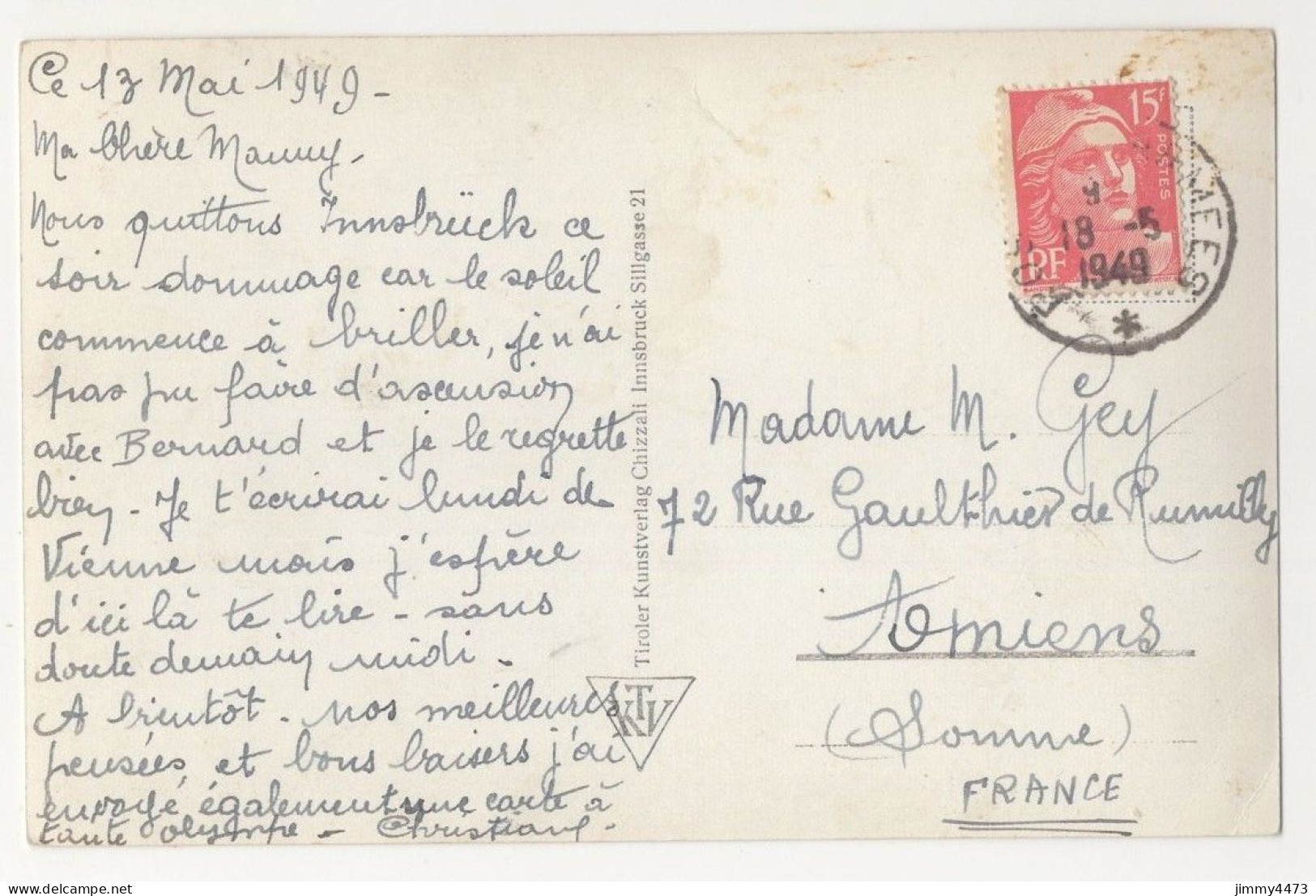 INNSBRUCK En 1949 - Gold. Dachi Mit Platzbrünnl - N° 1131 - Verlag Chizzali Innsbruck - Innsbruck