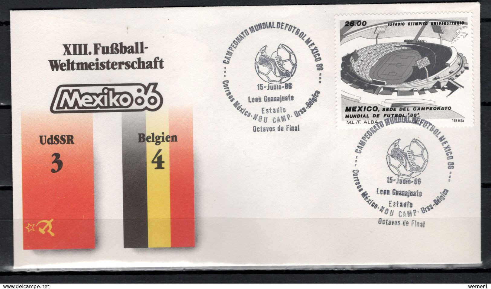 Mexico 1986 Football Soccer World Cup Commemorative Cover Match USSR - Belgium 3 : 4 - 1986 – Mexiko