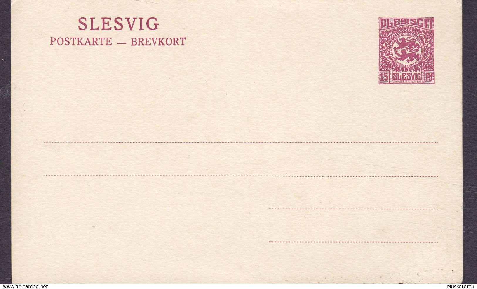 Schleswig Slesvig Plebiscit Postal Stationery Ganzsache Entier 15 Pf. Zwei Leoparden Im Kreise (Unused) - Schleswig