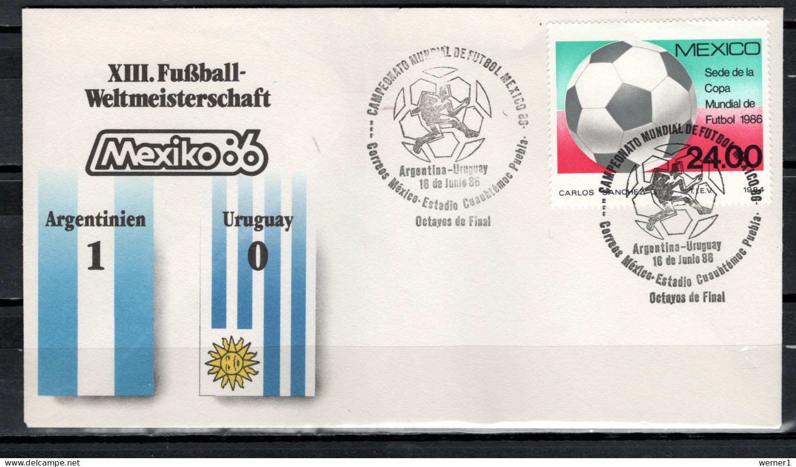 Mexico 1986 Football Soccer World Cup Commemorative Cover Match Argentina - Uruguay 1 : 0 - 1986 – Mexico