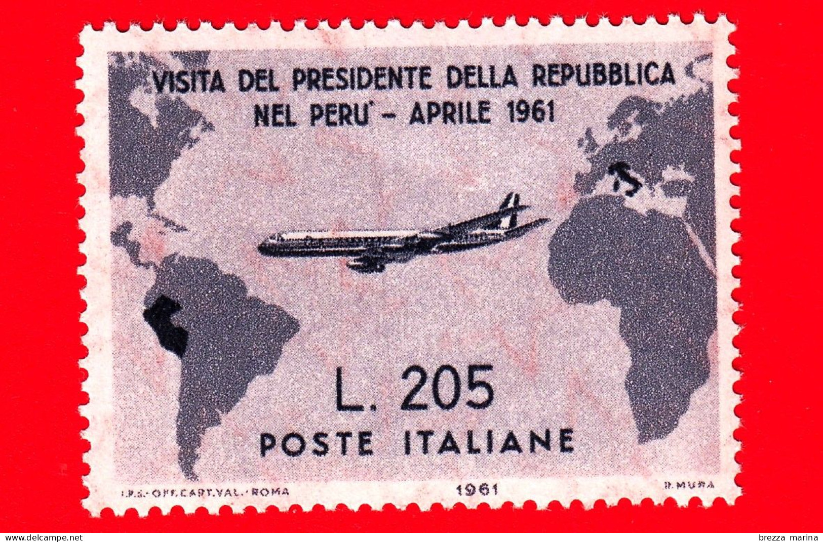 Nuovo - MNH - ITALIA - 1961 - Visita Del Presidente Gronchi In Argentina, Uruguay E Peru - Aereo E Cartina - 205 - 1961-70: Neufs