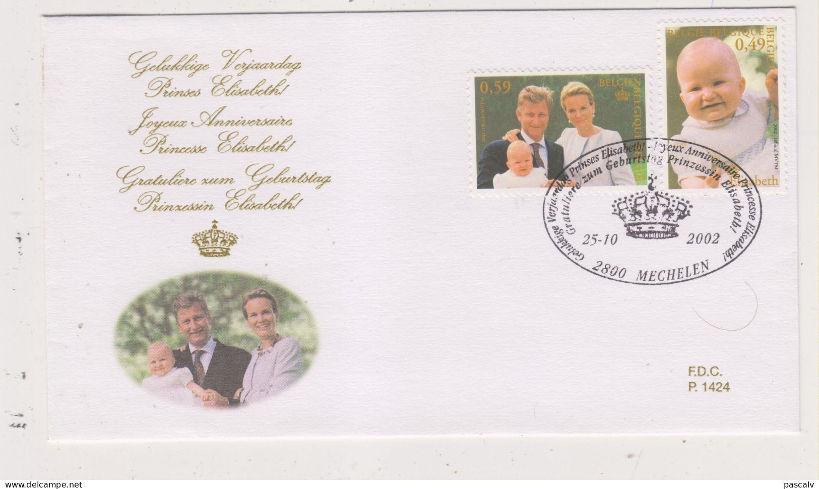 FDC 1424 COB 3098 / 3099 Famille Royale Anniversaire Princesse Elisabeth - 2001-2010