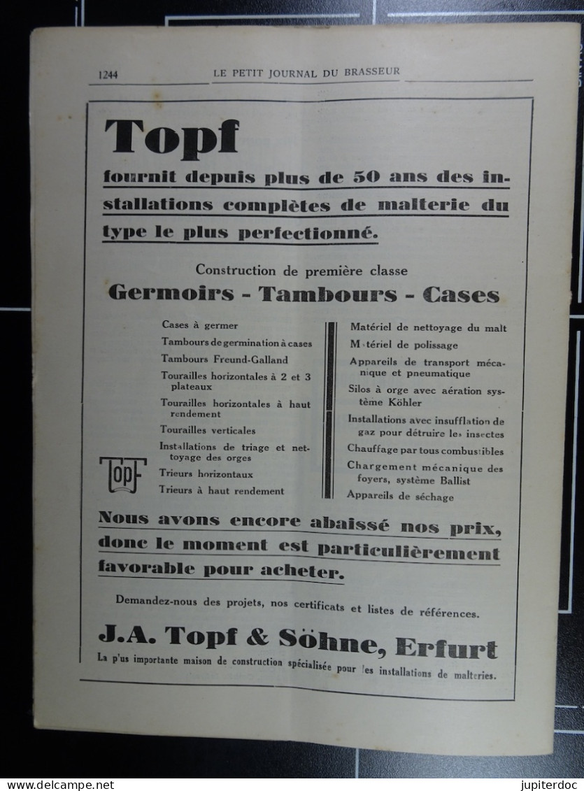 Le Petit Journal Du Brasseur N° 1699 De 1932 Pages 1218 à 1244 Brasserie Belgique Bières Publicité Matériel Brassage - 1900 - 1949