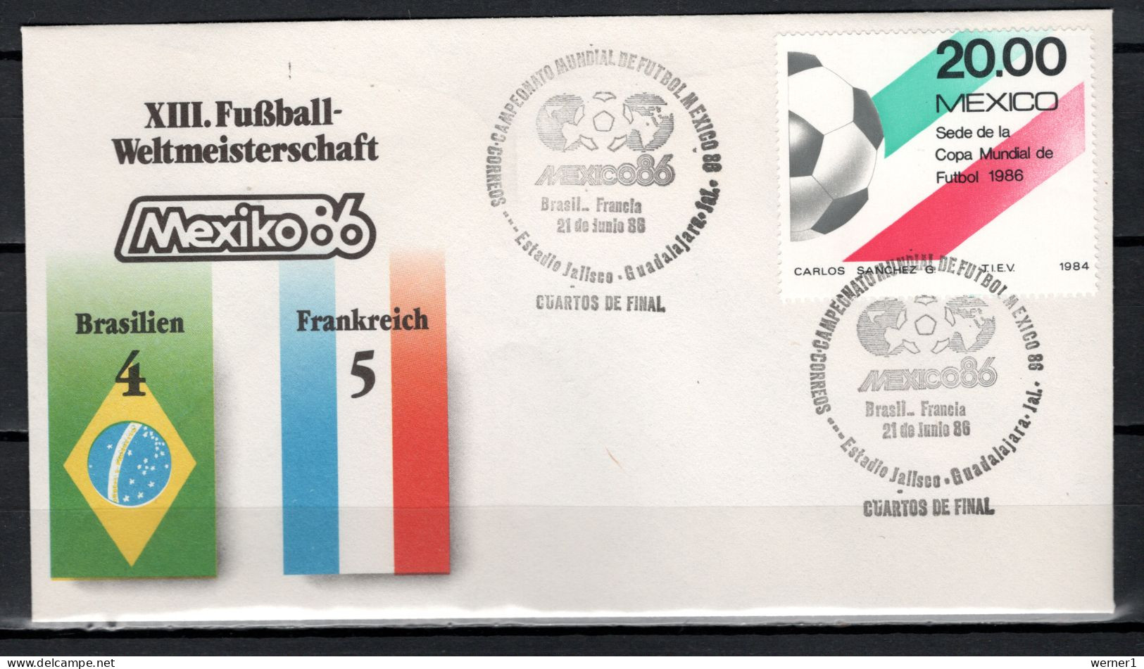 Mexico 1986 Football Soccer World Cup Commemorative Cover Match Brazil - France 4 : 5 - 1986 – Messico