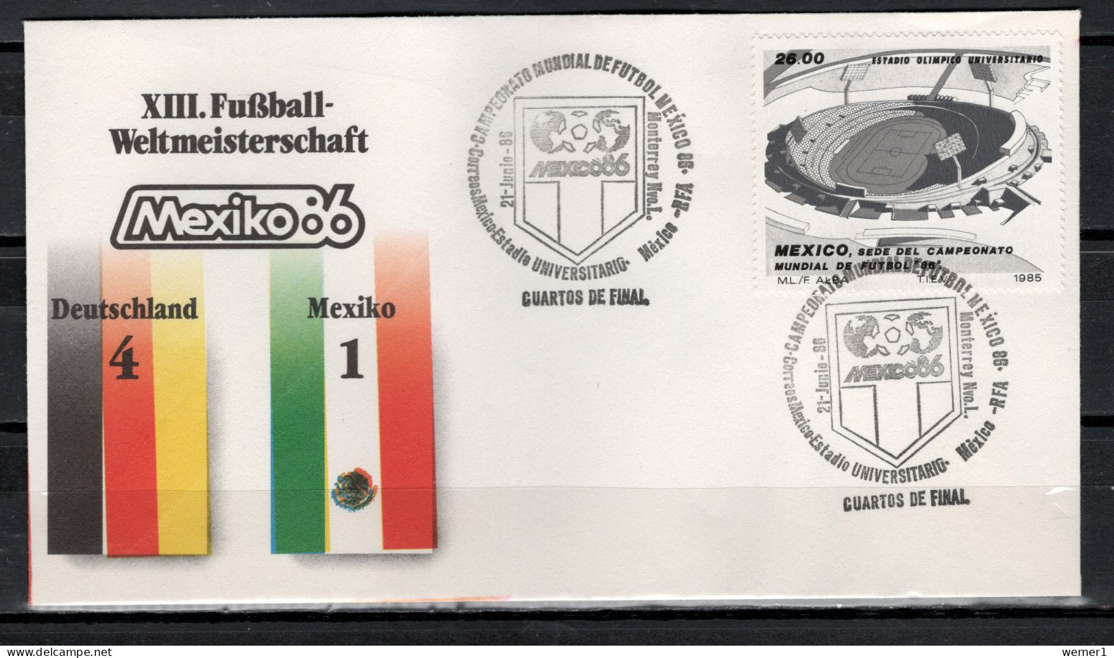 Mexico 1986 Football Soccer World Cup Commemorative Cover Match Germany - Mexico 4 : 1 - 1986 – Mexico