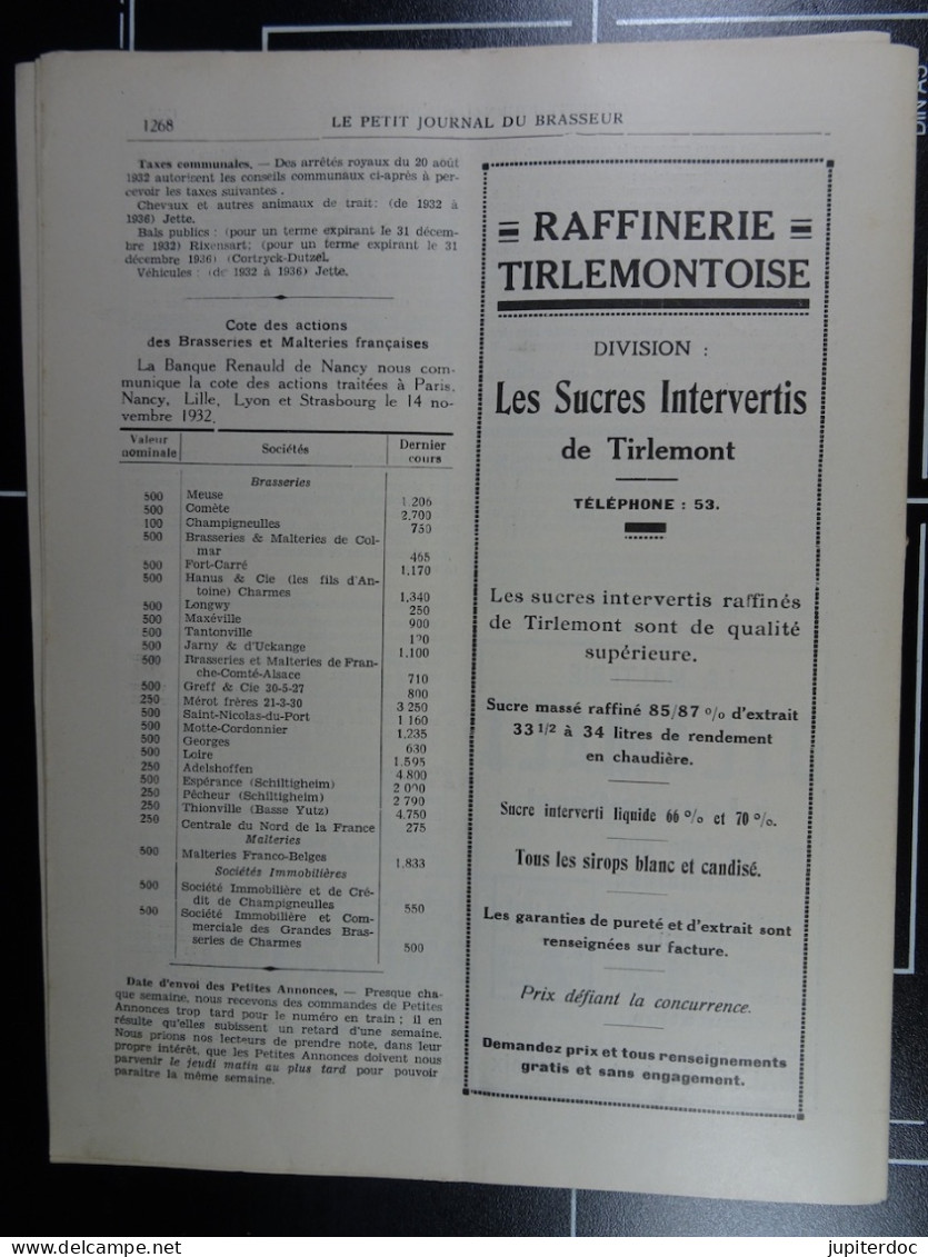 Le Petit Journal Du Brasseur N° 1700 De 1932 Pages 1246 à 1268 Brasserie Belgique Bières Publicité Matériel Brassage - 1900 - 1949