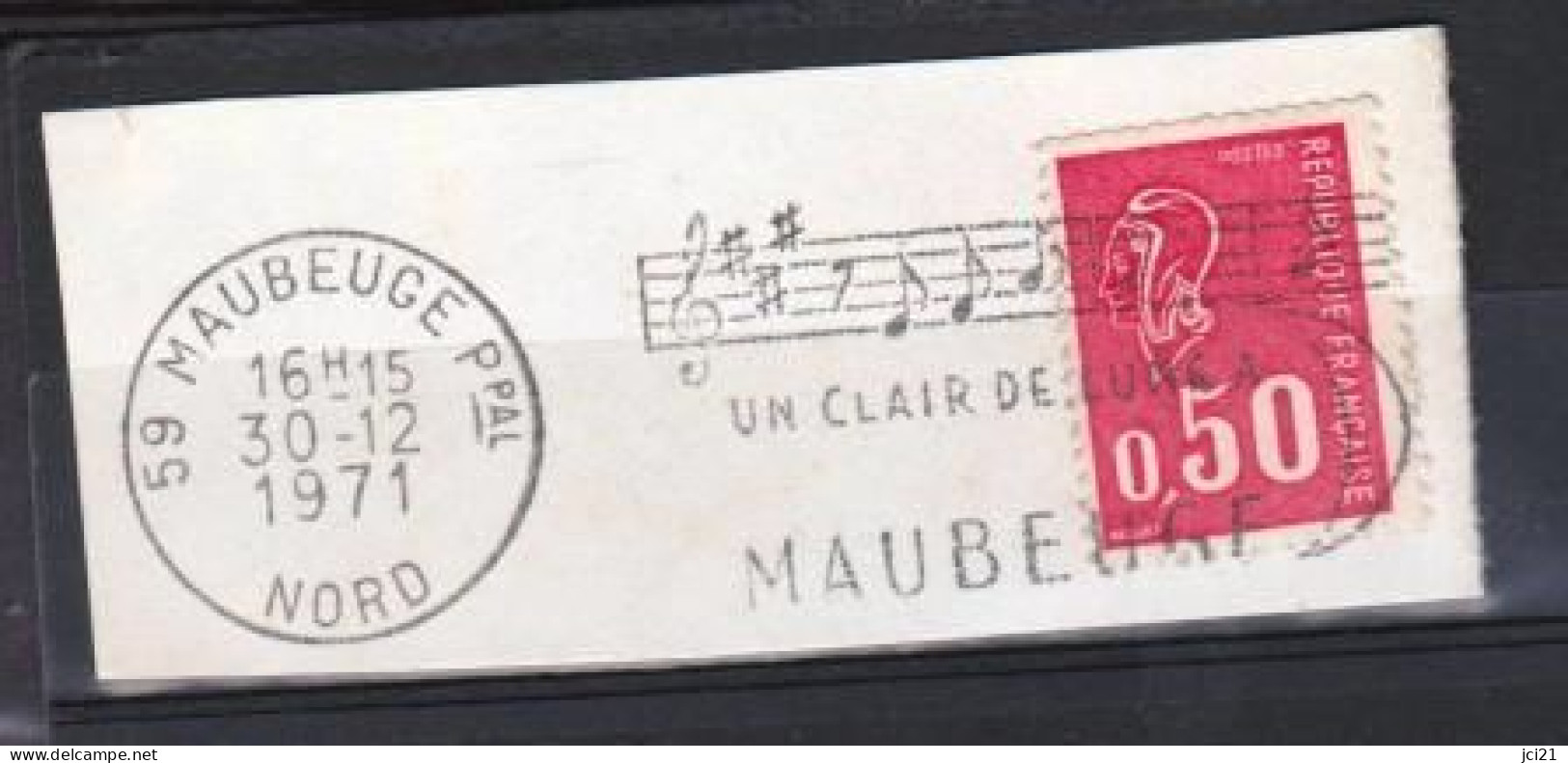 Flamme " MAUBEUGE Un Clair De Lune " (Portée, Notes, Musique) Sur Fragment _F125 - Mechanical Postmarks (Advertisement)