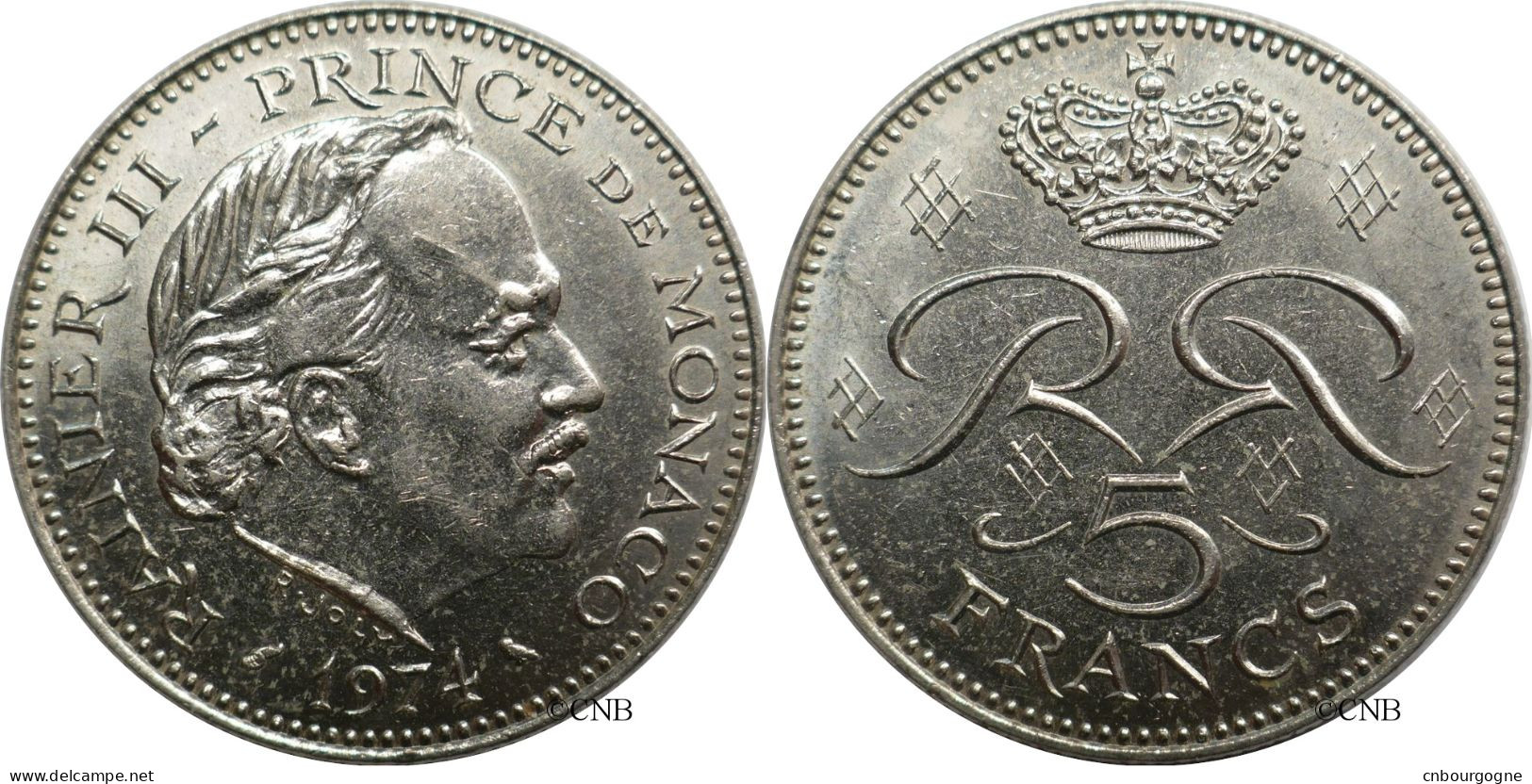 Monaco - Principauté - Rainier III - 5 Francs 1974 - SUP/AU55 - Mon6649 - 1960-2001 Nieuwe Frank