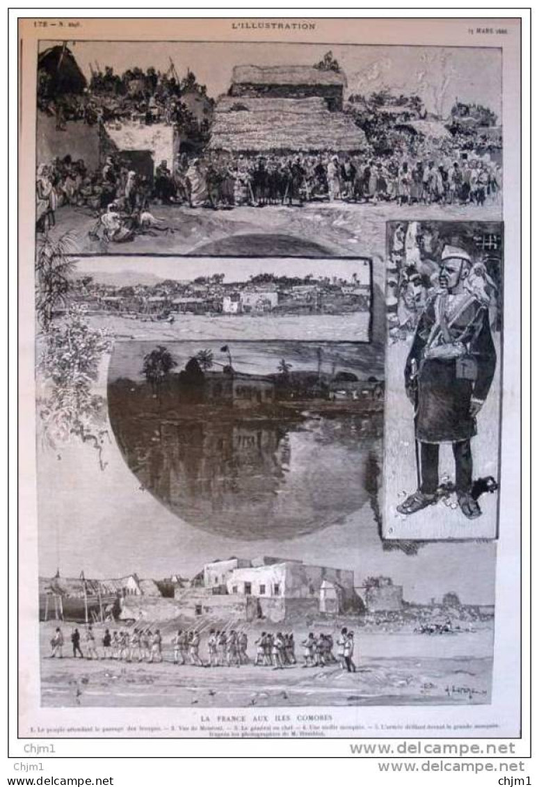 La France Aux Iles Comores -  Vue De Mouroni - Page Original 1886 - Historical Documents
