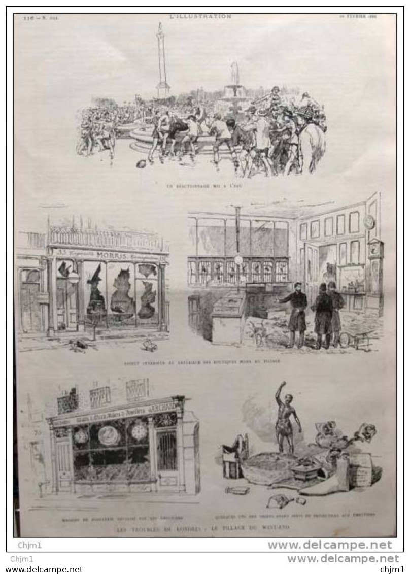 Les Troubles De Londres - Aufstand In London -  Alter Druck Von 1886 - Historical Documents