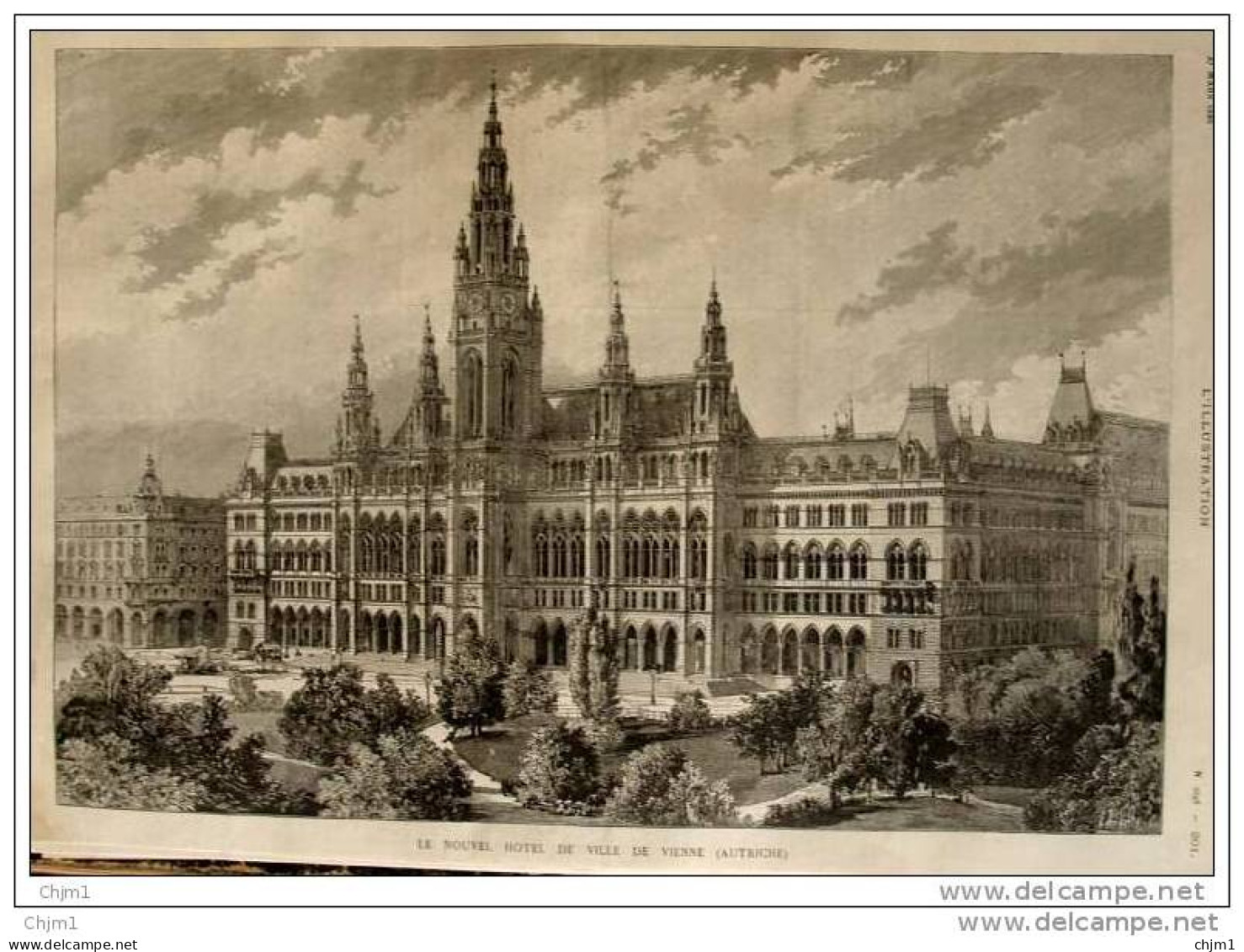Neues Wiener Rathaus - Nouvel Hotel De Ville De Vienne - Old Print - Alter Druck Von 1886 - Documents Historiques