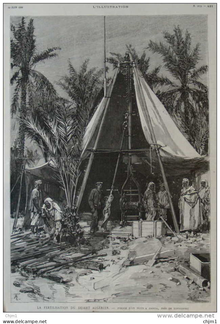 La Fertilisation Du Desert Algérien - Forage D'un Puits à Zaouia, Près De Touggourt - Page Original - 1886 - Documents Historiques