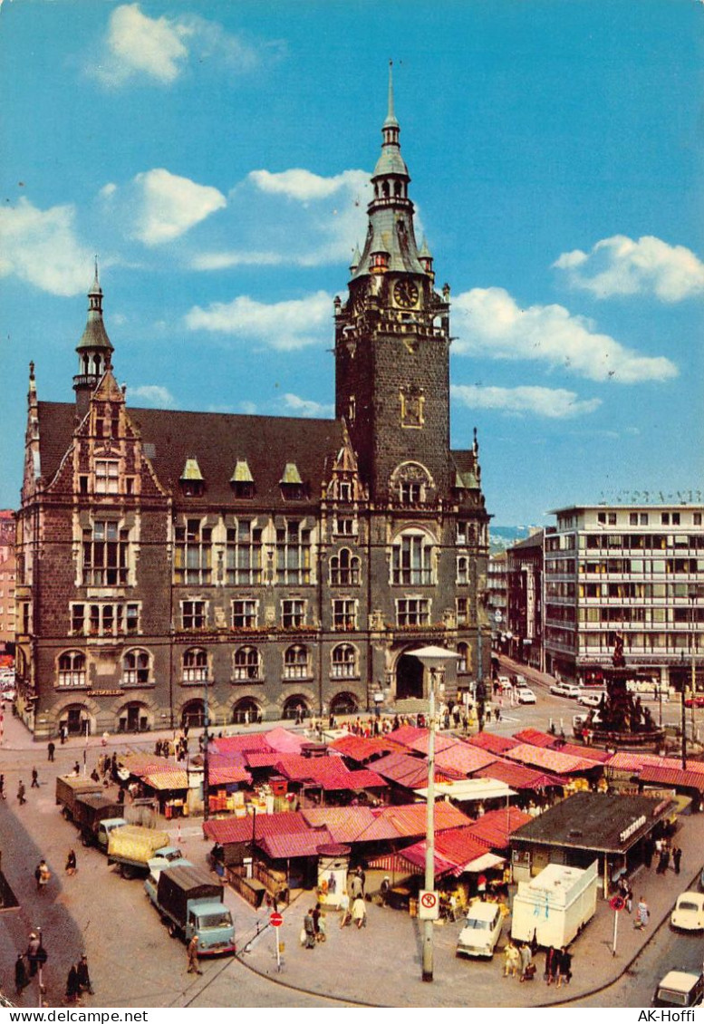 Elberfeld Wuppertal Marktplatz, Rathaus, Autos LKW VW Käfer, Passanten Markt - Wuppertal