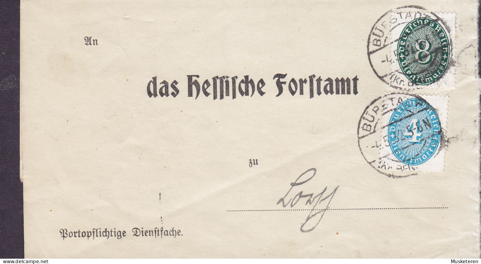 Deutsches Reich BÜRSTADT (Kr. Bensheim) 1932 Wrapper Streifband DAS HESSISCHE FORSTAMT Portopflichtige Dienstsache - Officials