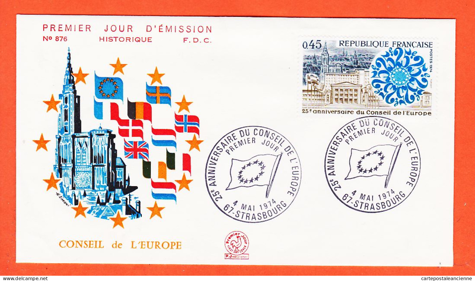 22401 / ⭐ FDC  N° 876 Conseil EUROPE 25e Anniversaire Premier 1er Jour Emission STRASBOURG 4 Mai 1974 F.D.C First Day  - 1970-1979