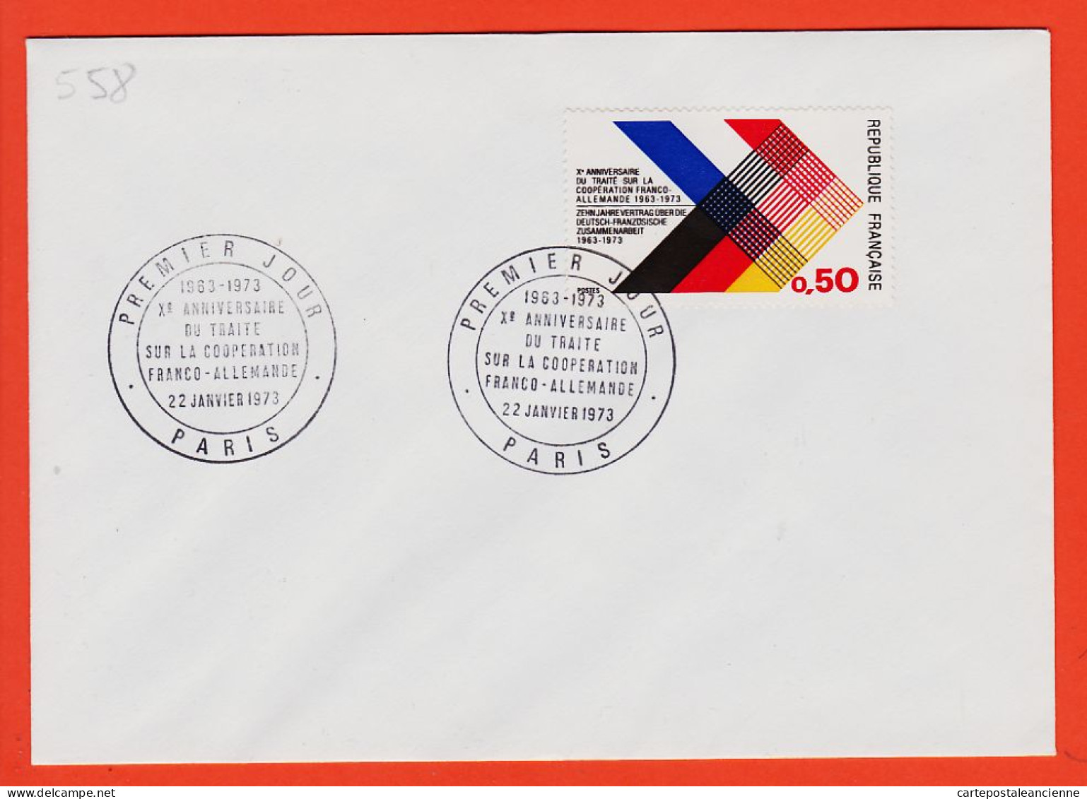 22414 / ⭐ Xe Anniversaire Traité Cooperation FRANCO-ALLEMANDE Enveloppe 1er Jour PARIS 22 Janvier 1973 First Day Cover - 1970-1979