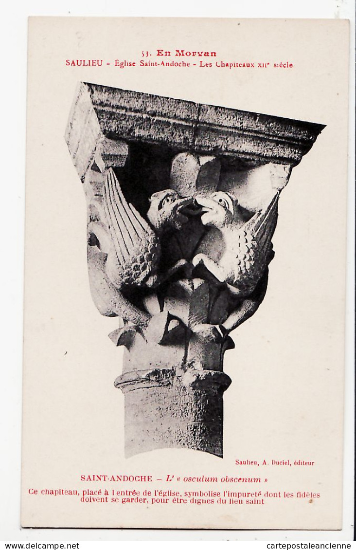 22181 / ⭐ SAULIEU 21-Cote Or Eglise Saint ANDOCHE Chapiteau XIIe OSCULUM OBSCENUM ( Combat Coq) 1910s - Saulieu