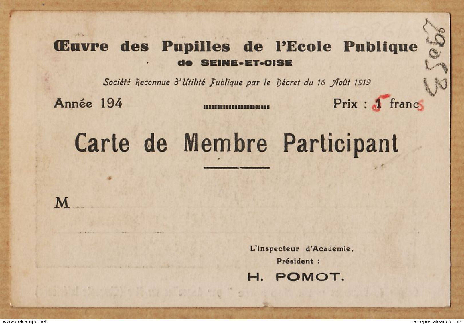 22253 / ⭐ ANGOULINS-sur-MER LA SAPINIERE Colonie VACANCES  Carte Membre POMOT Pupilles Ecole Publique Seine Oise 1940s - Zonder Classificatie