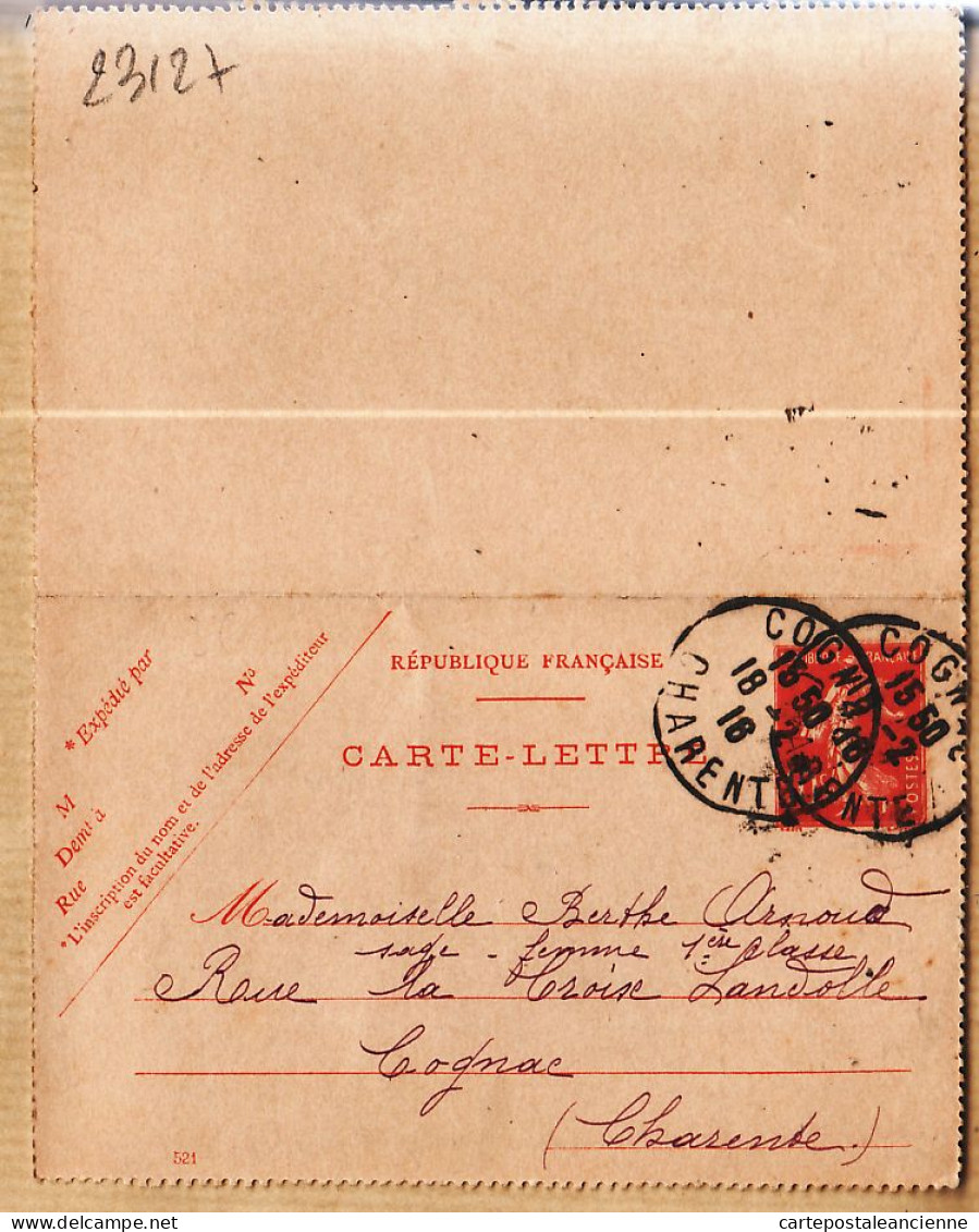 22243 / ⭐ Carte-Lettre Modèle 521 Cognac 18.02.1916 à ARNOUD Sage Femme 1er Classe Rue Croix Landolle Cpaww1 - Kartenbriefe