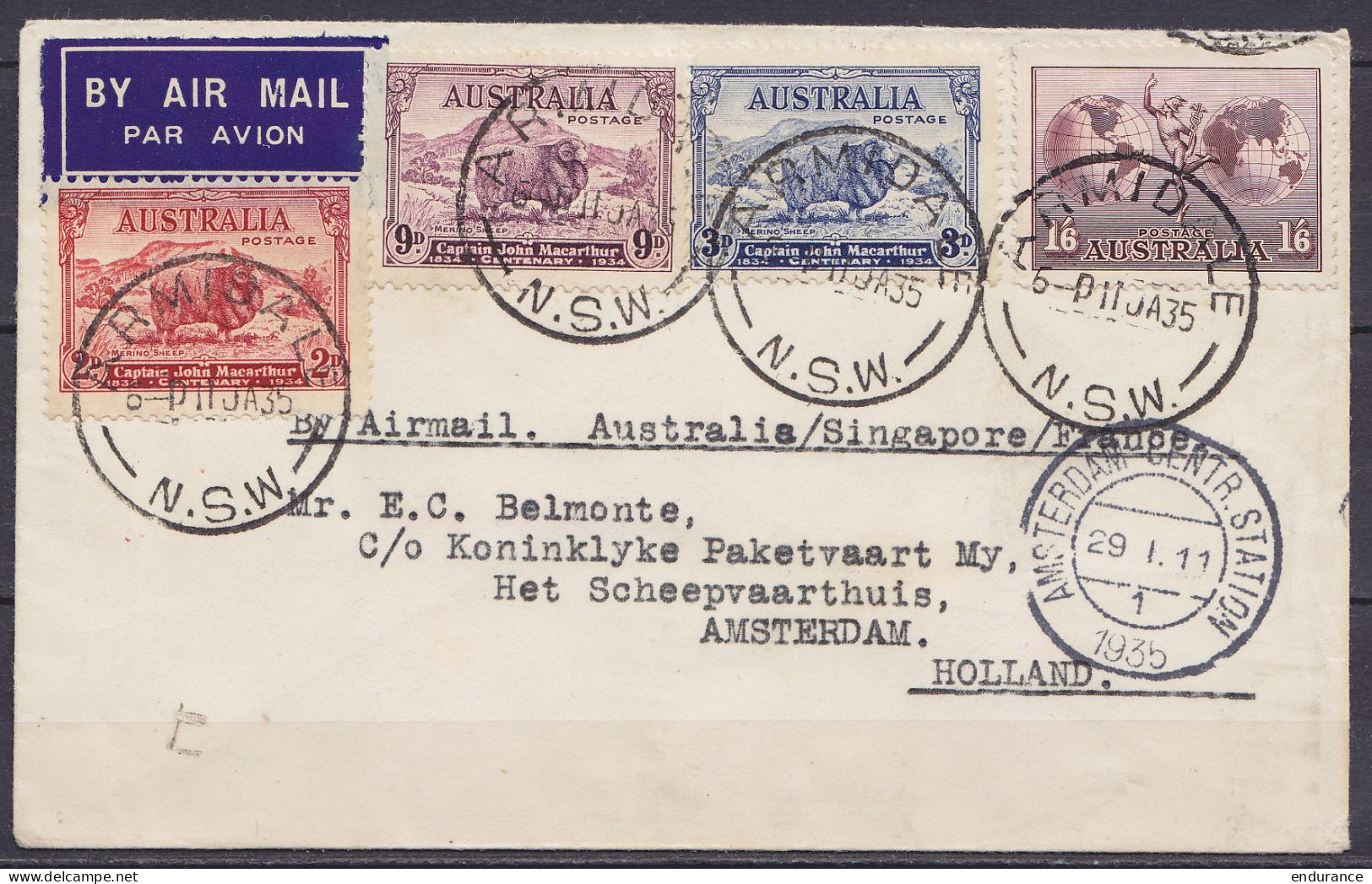 Australie - L. Par Avion Affr. 1'6 + 14p Càd ARMIDALE /11 JA 1935 Pour AMSTERDAM Holland - Càpt Arrivée AMSTERDAM CENTR. - Covers & Documents