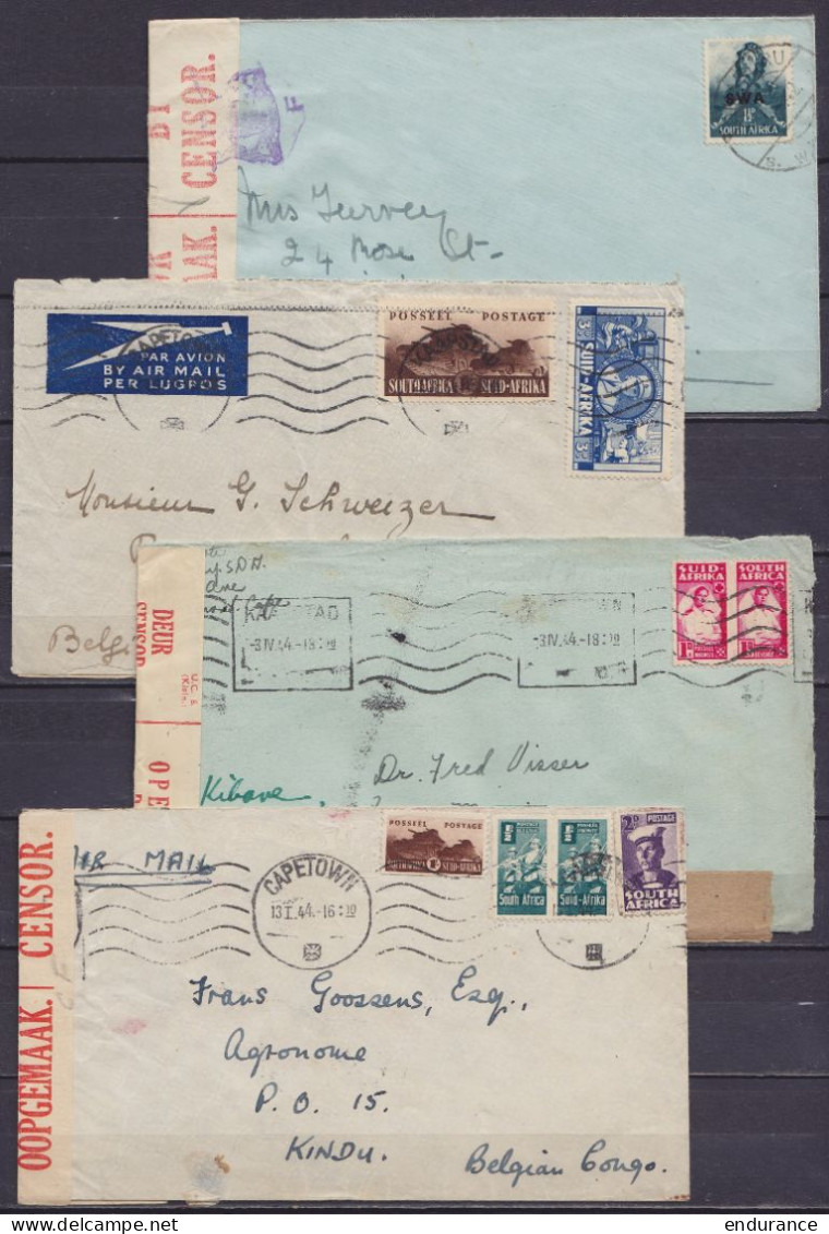 Afrique Du Sud - Lot De 4 Lettres De CAPETOWN : KAAPSTAD 1944 Pour Congo Belge (Kindu, Coquilhatville & Kamina/kibane) E - Brieven En Documenten