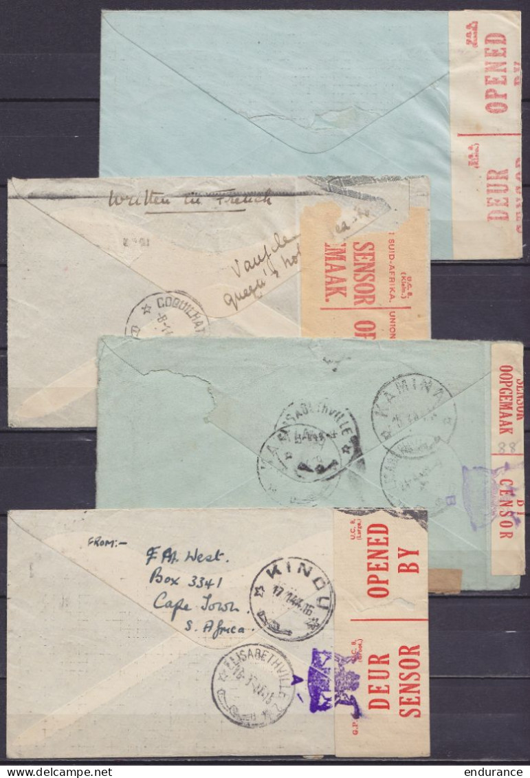 Afrique Du Sud - Lot De 4 Lettres De CAPETOWN : KAAPSTAD 1944 Pour Congo Belge (Kindu, Coquilhatville & Kamina/kibane) E - Brieven En Documenten