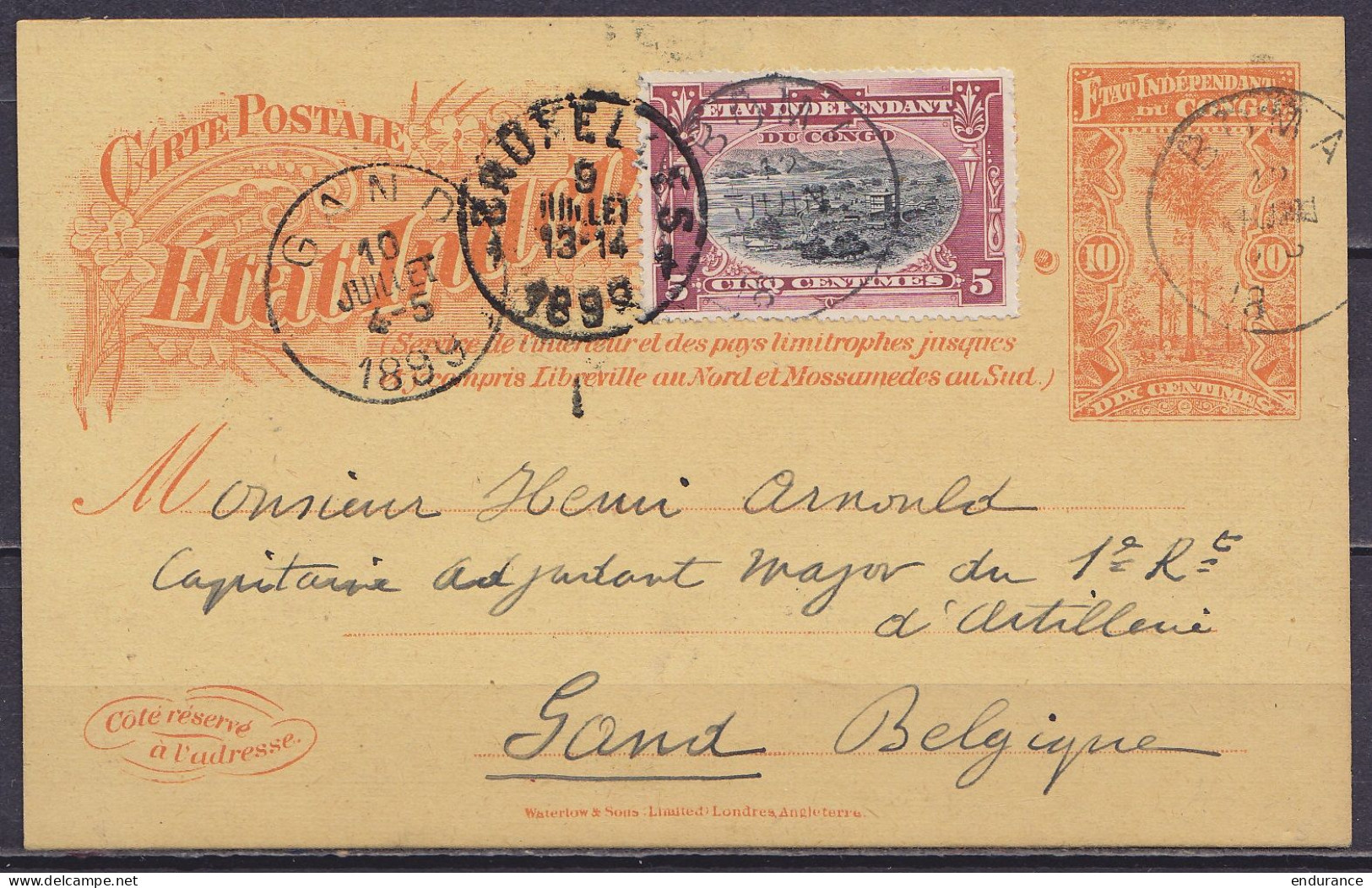 Etat Indépendant Du Congo - EP CP 10c Orange + N°15 Càd BOMA /12 JUIN 1899 Pour Capitaine Adjudant Major D'artillerie à  - Lettres & Documents