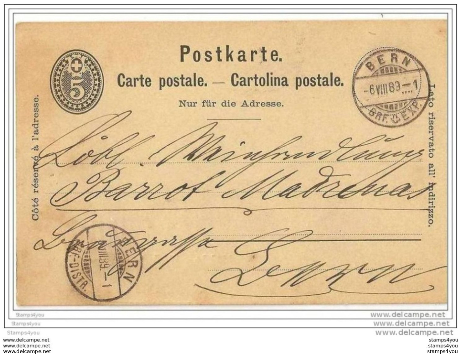 88 - 74 - Entier Postal 5cts 1889 Envoyé De Bern - Ganzsachen