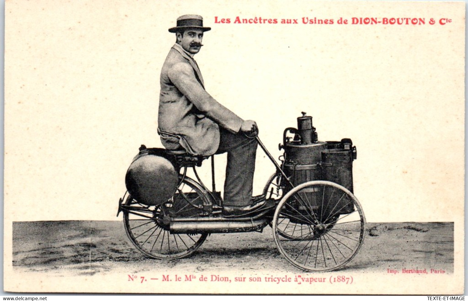 AUTOMOBILE - Mr DION Sur Son Tricyle A Vapeur 1887 - Sonstige & Ohne Zuordnung