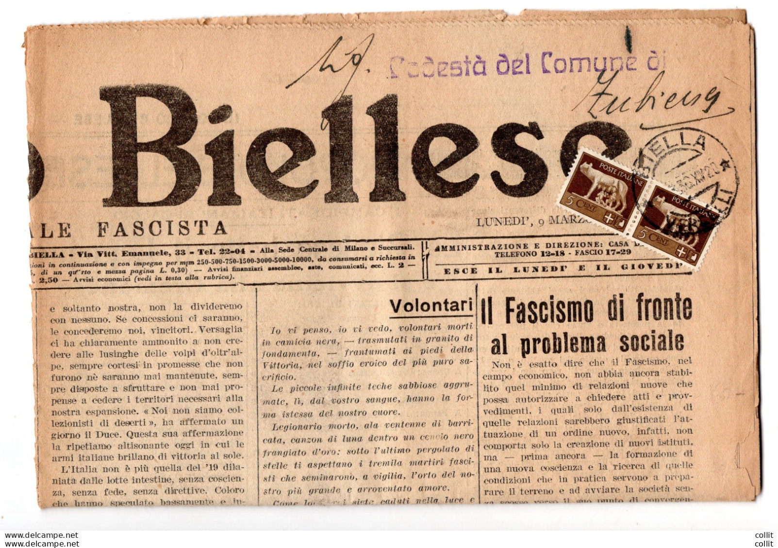 Imperiale Cent. 5 Coppia Su Giornale - Marcophilia