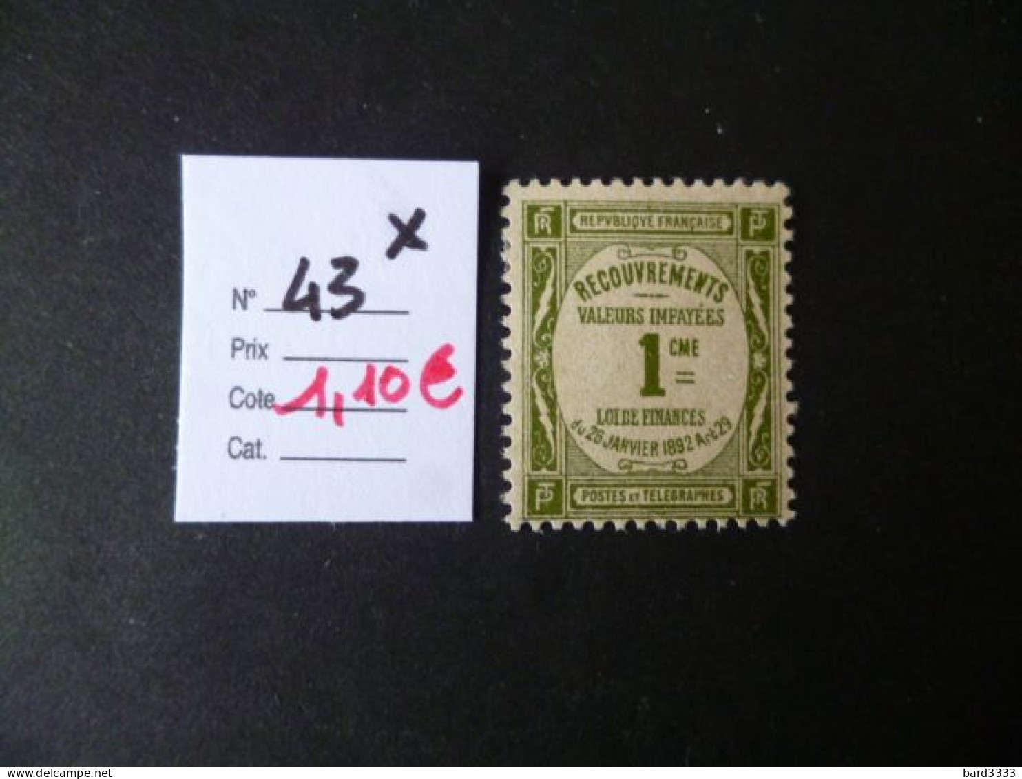 Timbre France Neuf * Taxe N° 43 Cote 1,10 € - 1859-1959 Neufs