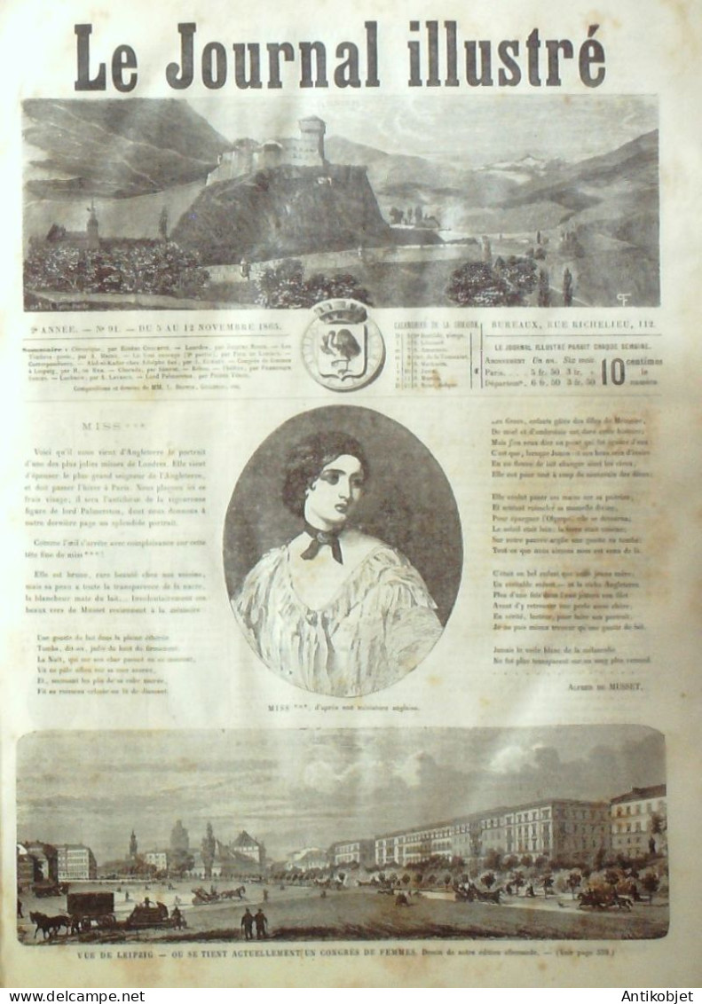 Le Journal Illustré 1865 N°91 Allemagne Leipzig Lourdes (65) Algérie Emir Abd-El-Kader Inde Lucknow - 1850 - 1899
