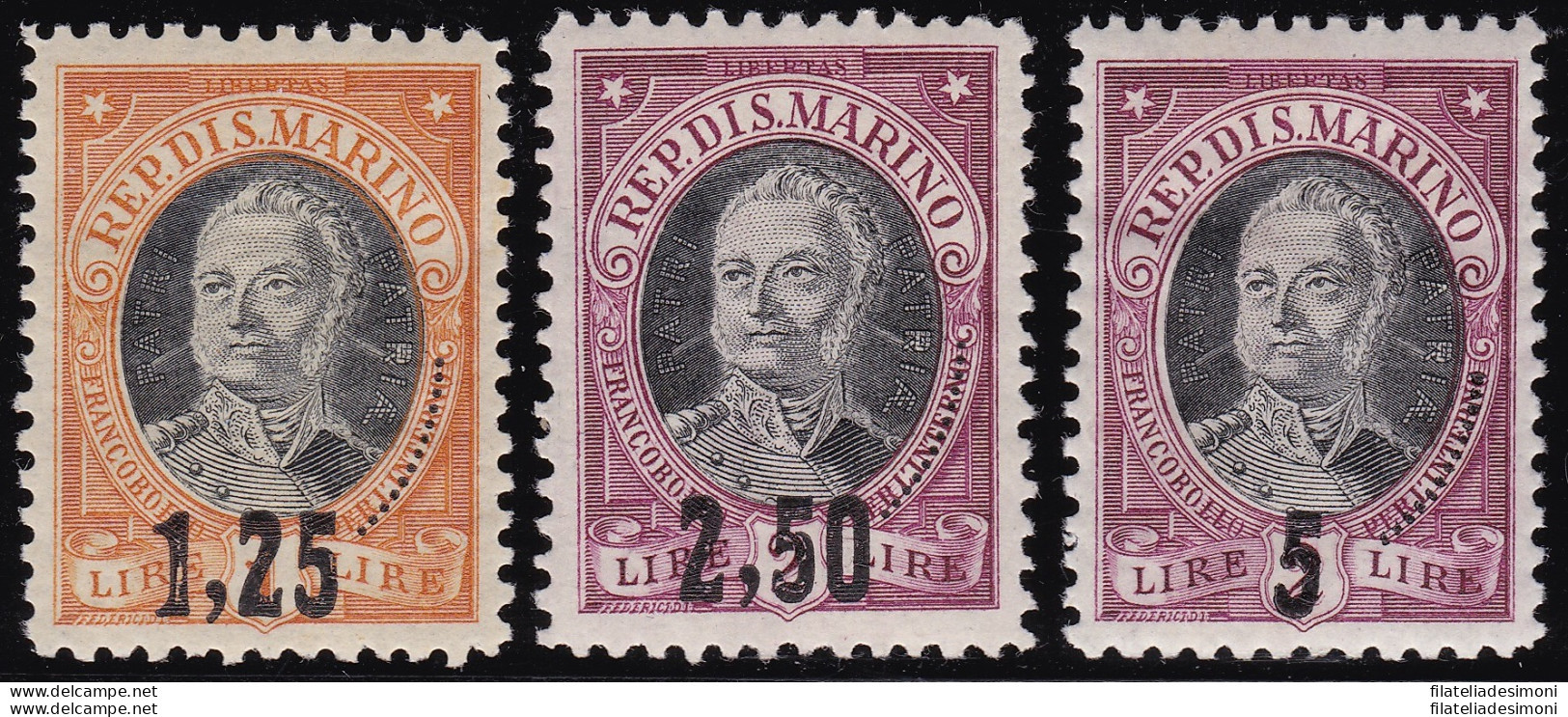 1927 SAN MARINO, N° 130/132 - Onofri Soprastampato - MNH** - Unused Stamps