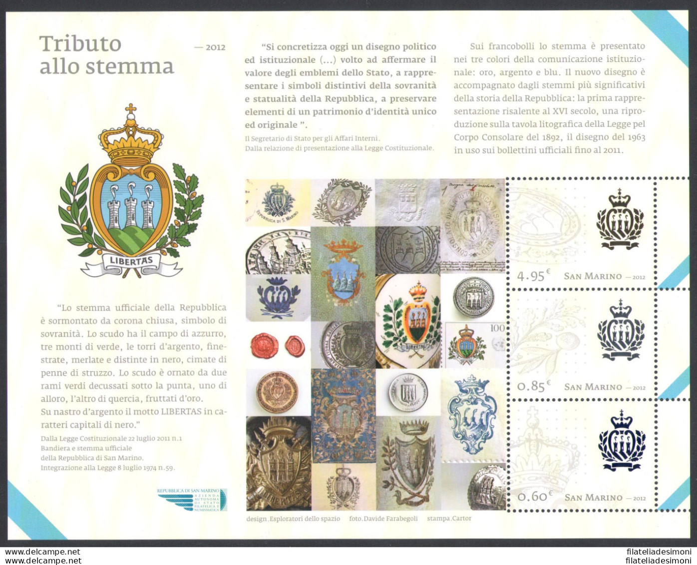 2012 San Marino , Patrimonio Mondiale Unesco , BF 118 MNH** - Hojas Bloque