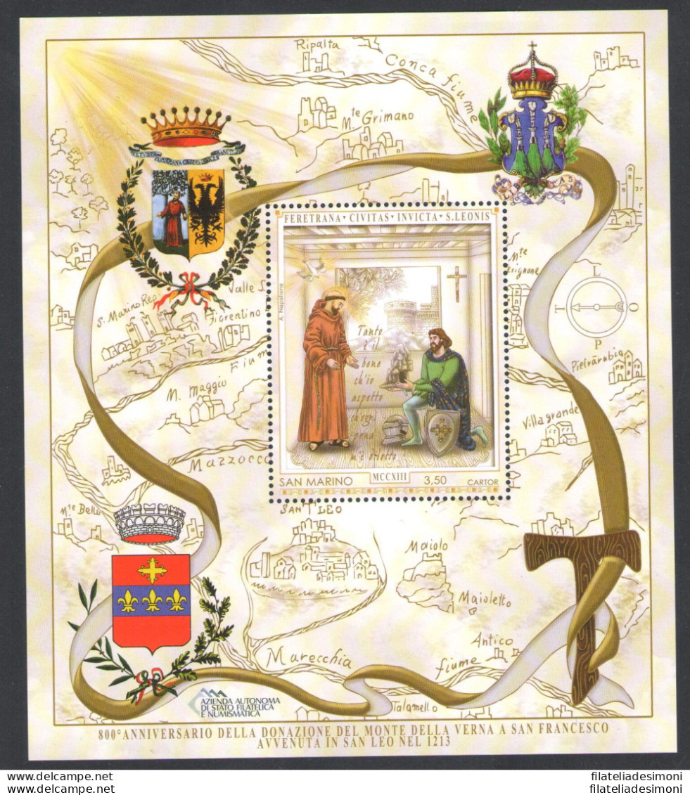 2013 San Marino 8° Centenario Monte Della Verna A San Francesco BF 126 MNH** - Blocks & Sheetlets