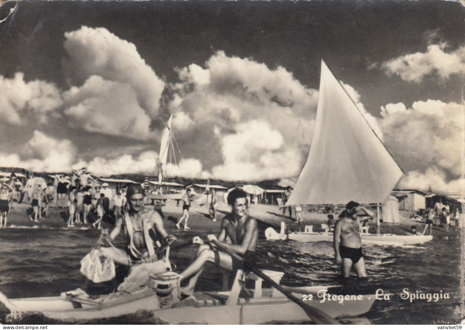 FREGENE-ROMA-LA SPIAGGIA-CARTOLINA VERA FOTOGRAFIA VIAGGIATA IL 9-8-1957 - Altri & Non Classificati