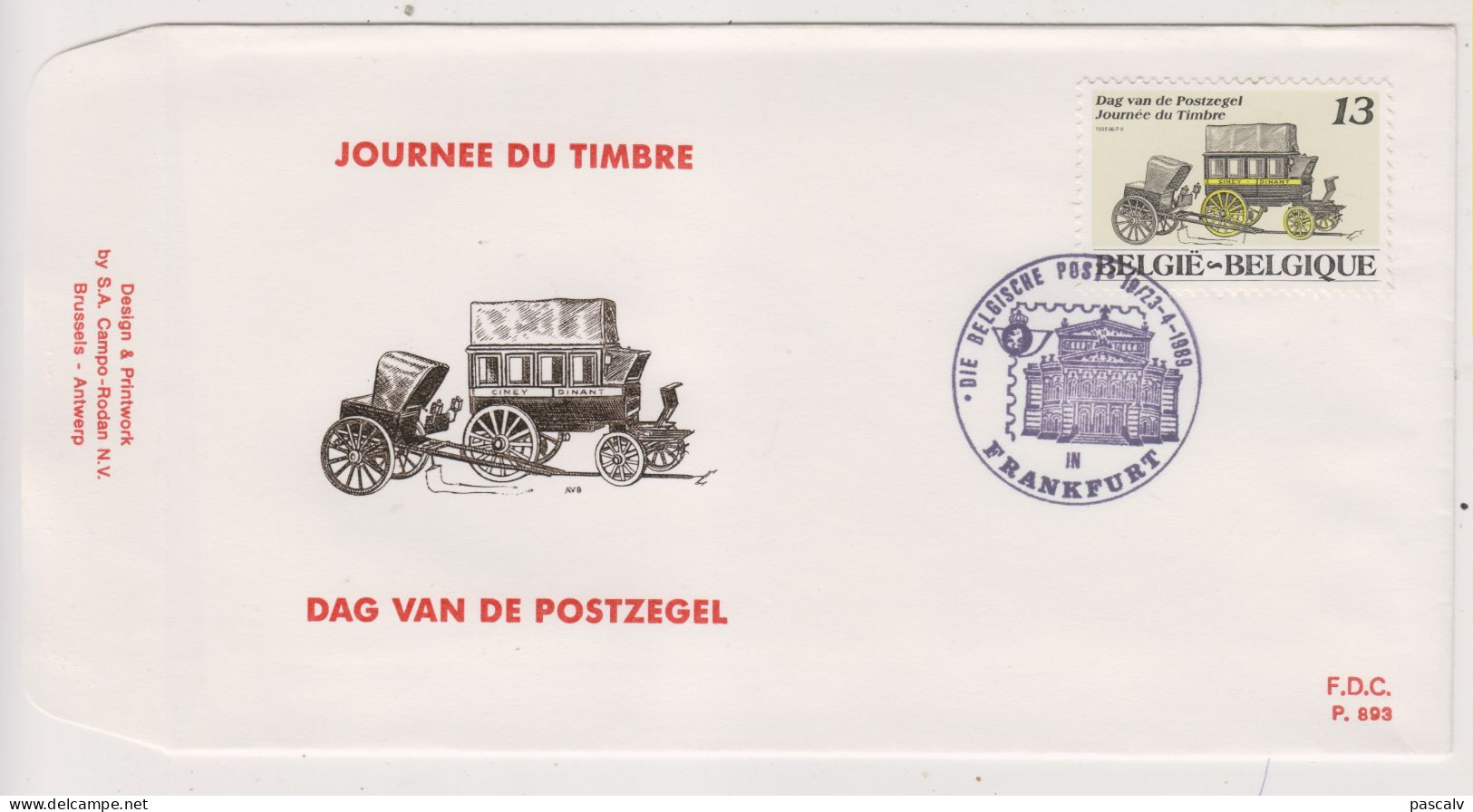 FDC 893 COB 2322 Journée Du Timbre La Malle-poste Oblitération Frankfurt Bureau De Poste Provisoire à L'étranger - 1981-1990