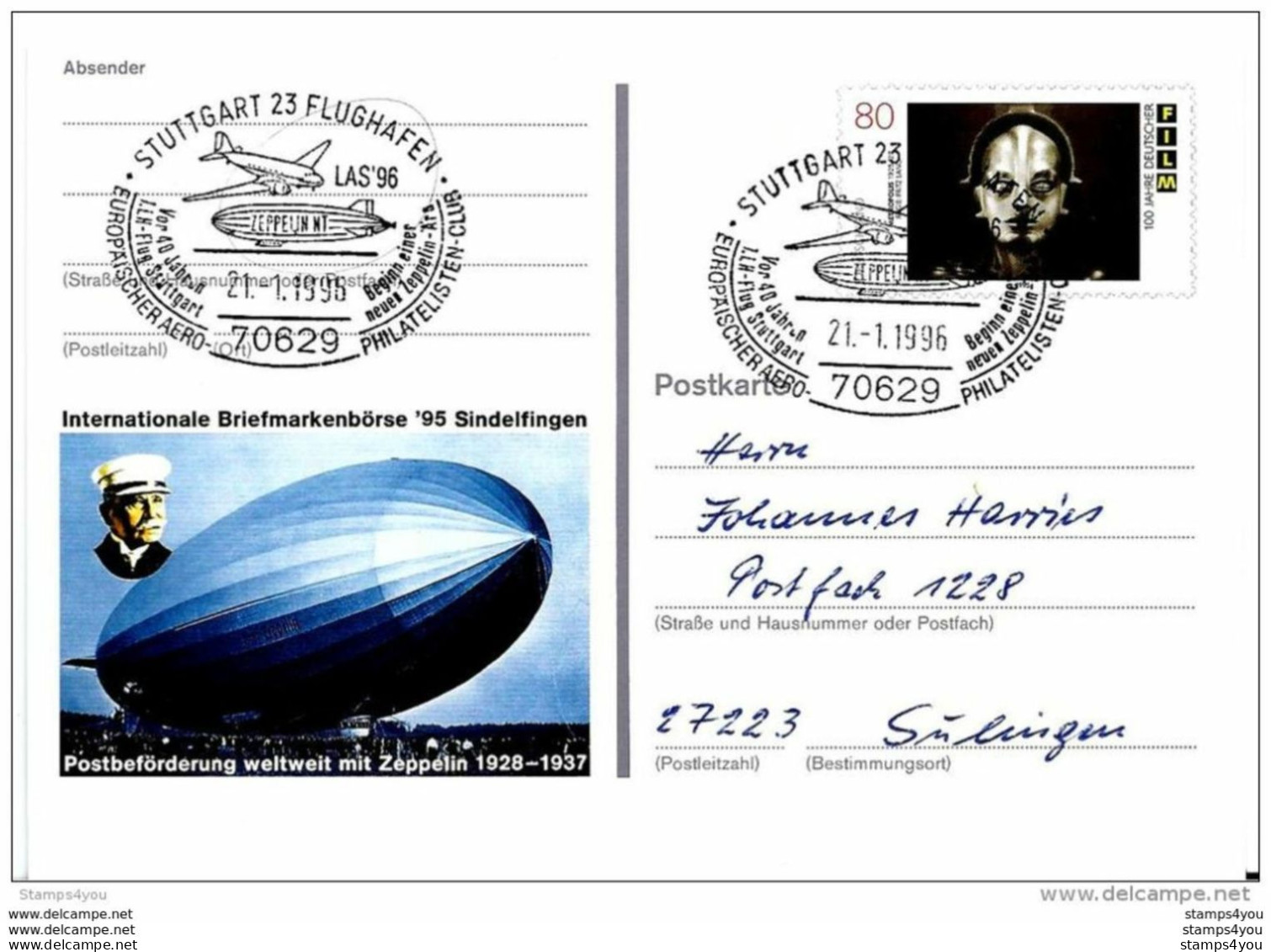 135 - 41 - Entier Postal Allemand "Zeppelin" Avec Oblit Spéciale De Stuttgart 1996 - Zeppelines